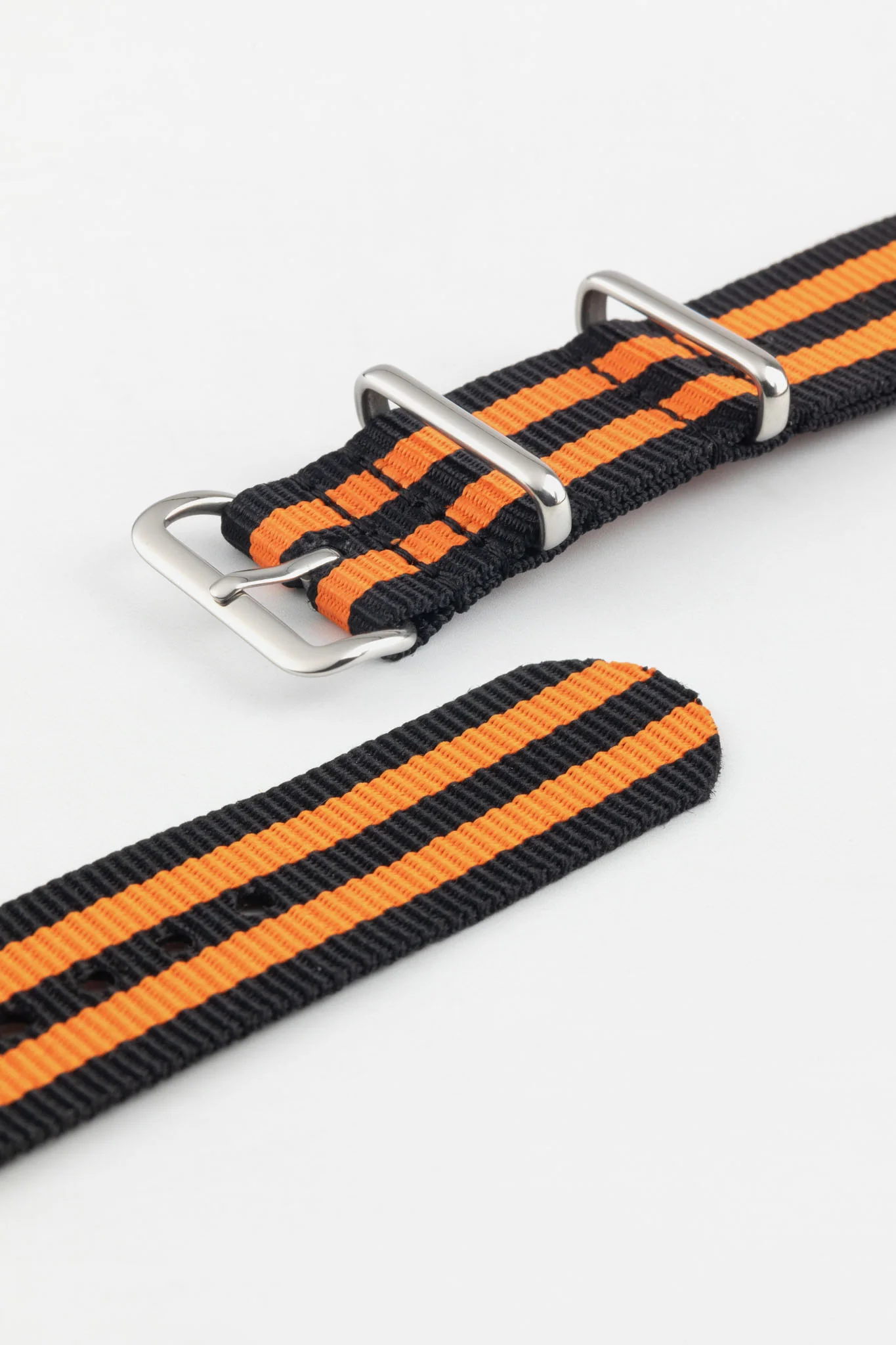 Nylon Watch Strap in BLACK with Double ORANGE Stripes - Image 5
