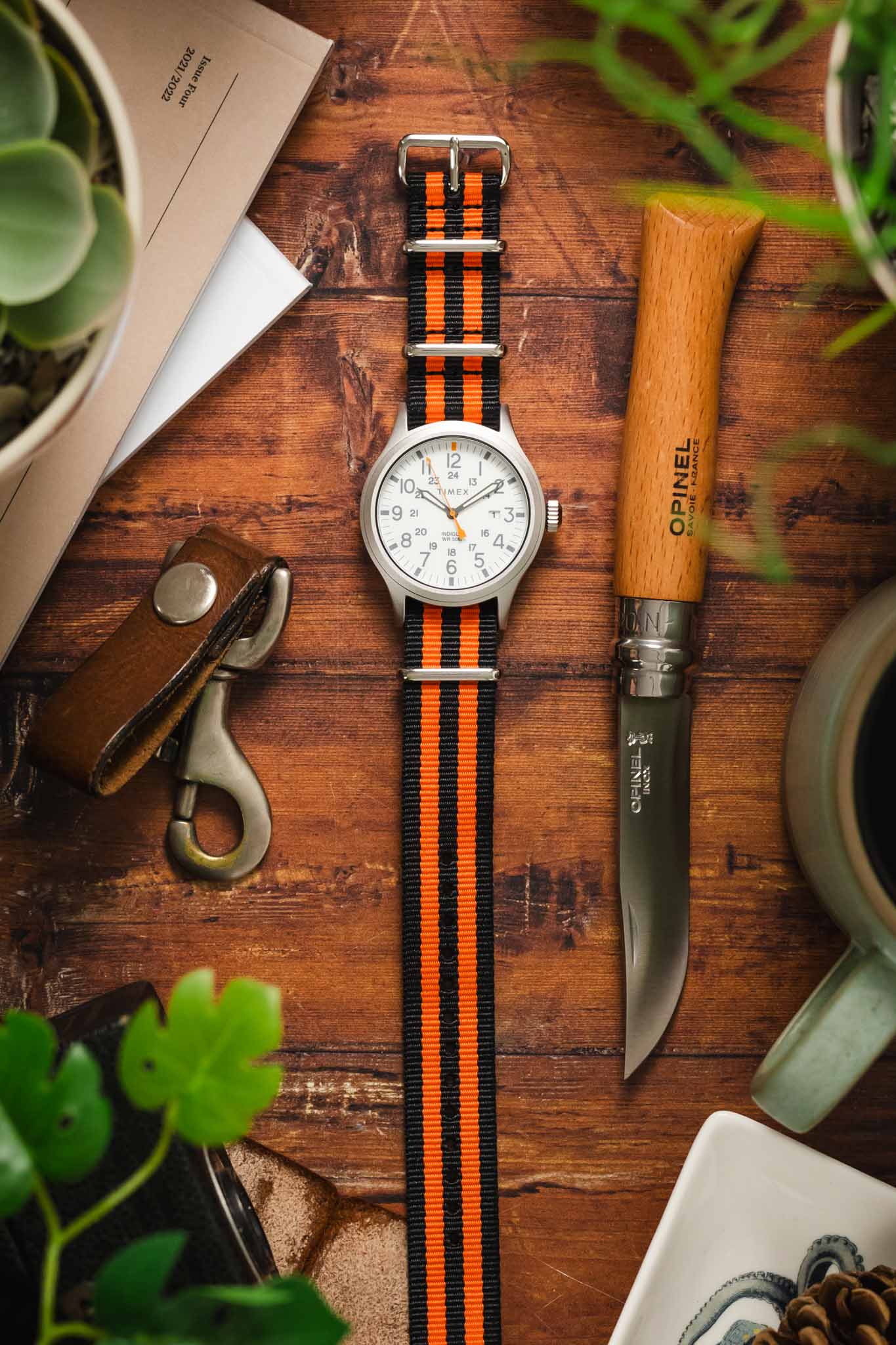 Nylon Watch Strap in BLACK with Double ORANGE Stripes - Image 6