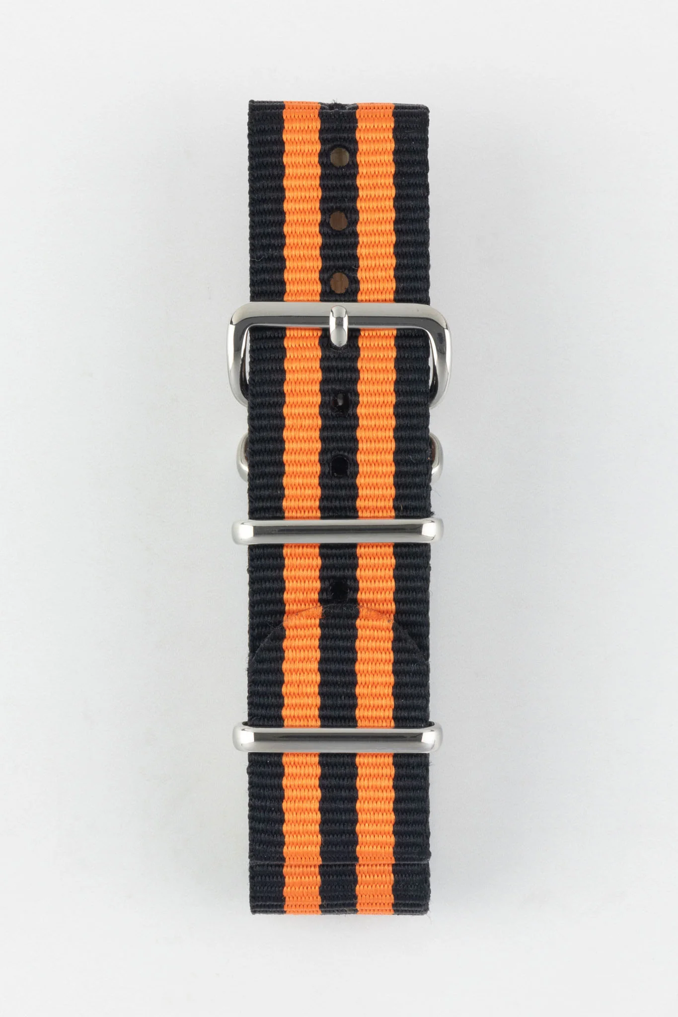 Nylon Watch Strap in BLACK with Double ORANGE Stripes - Image 7