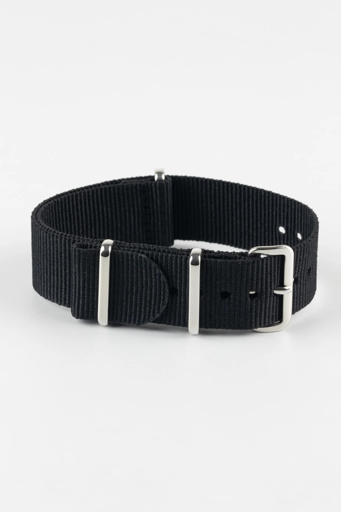 Nylon Watch Strap in BLACK with Polished Buckle and Keepers - Image 3