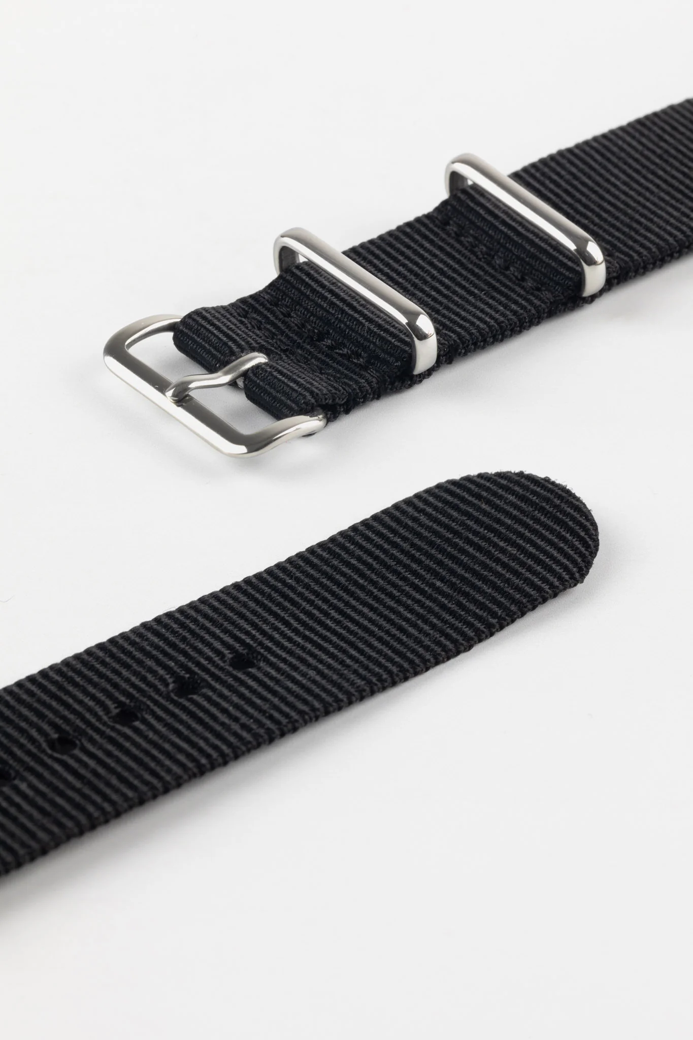 Nylon Watch Strap in BLACK with Polished Buckle and Keepers - Image 5