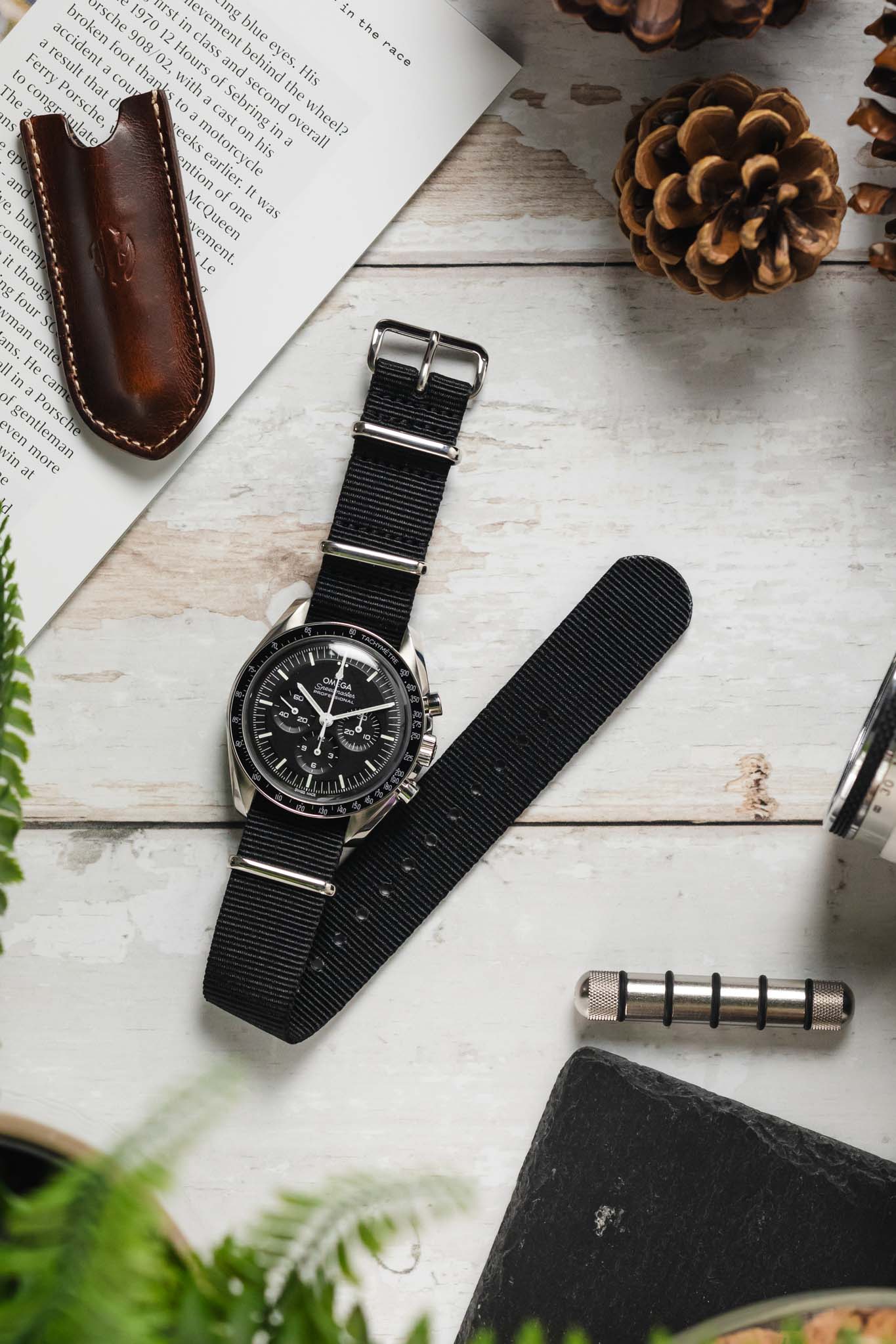 Nylon Watch Strap in BLACK with Polished Buckle and Keepers - Image 6