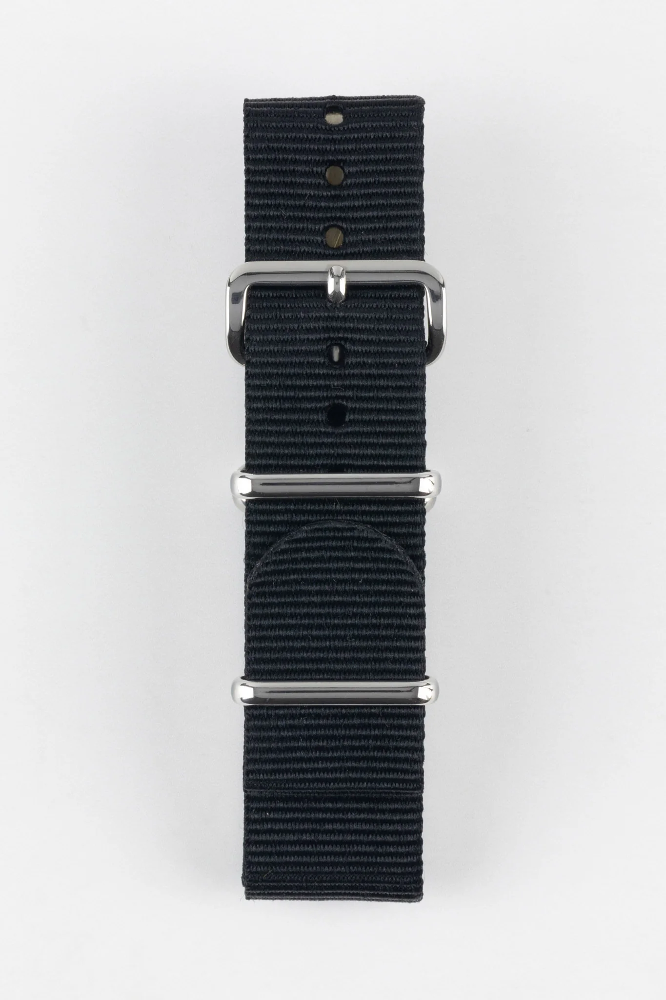 Nylon Watch Strap in BLACK with Polished Buckle and Keepers - Image 7