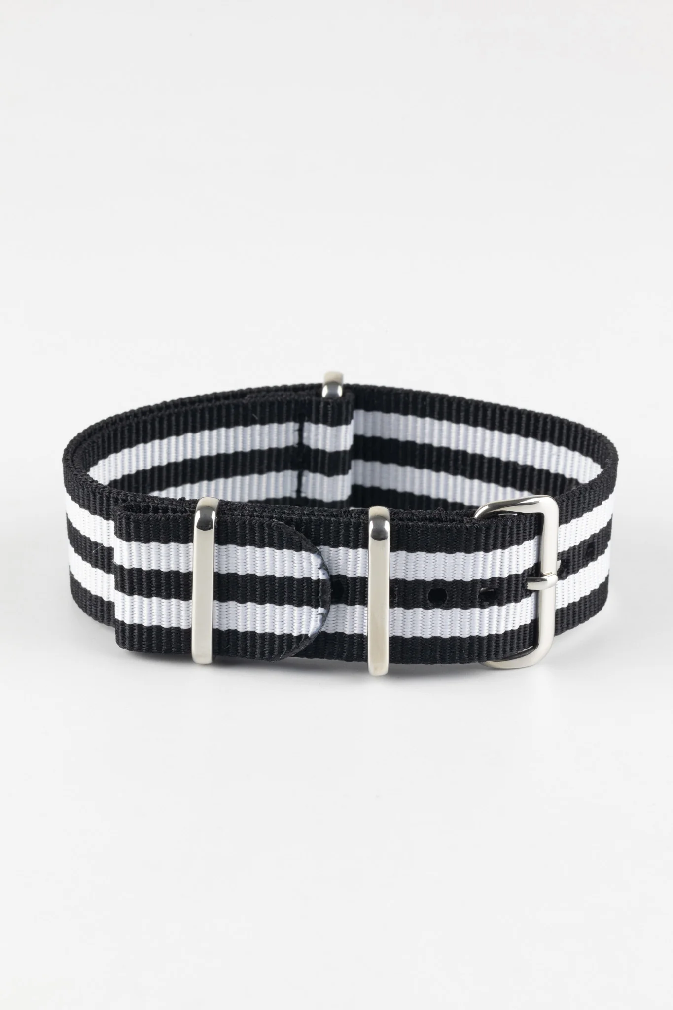 Nylon Watch Strap in BLACK with WHITE Stripes - Image 3