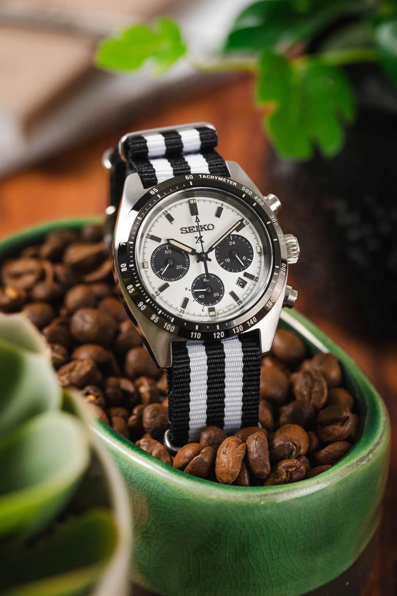Nylon Watch Strap in BLACK with WHITE Stripes - Image 4