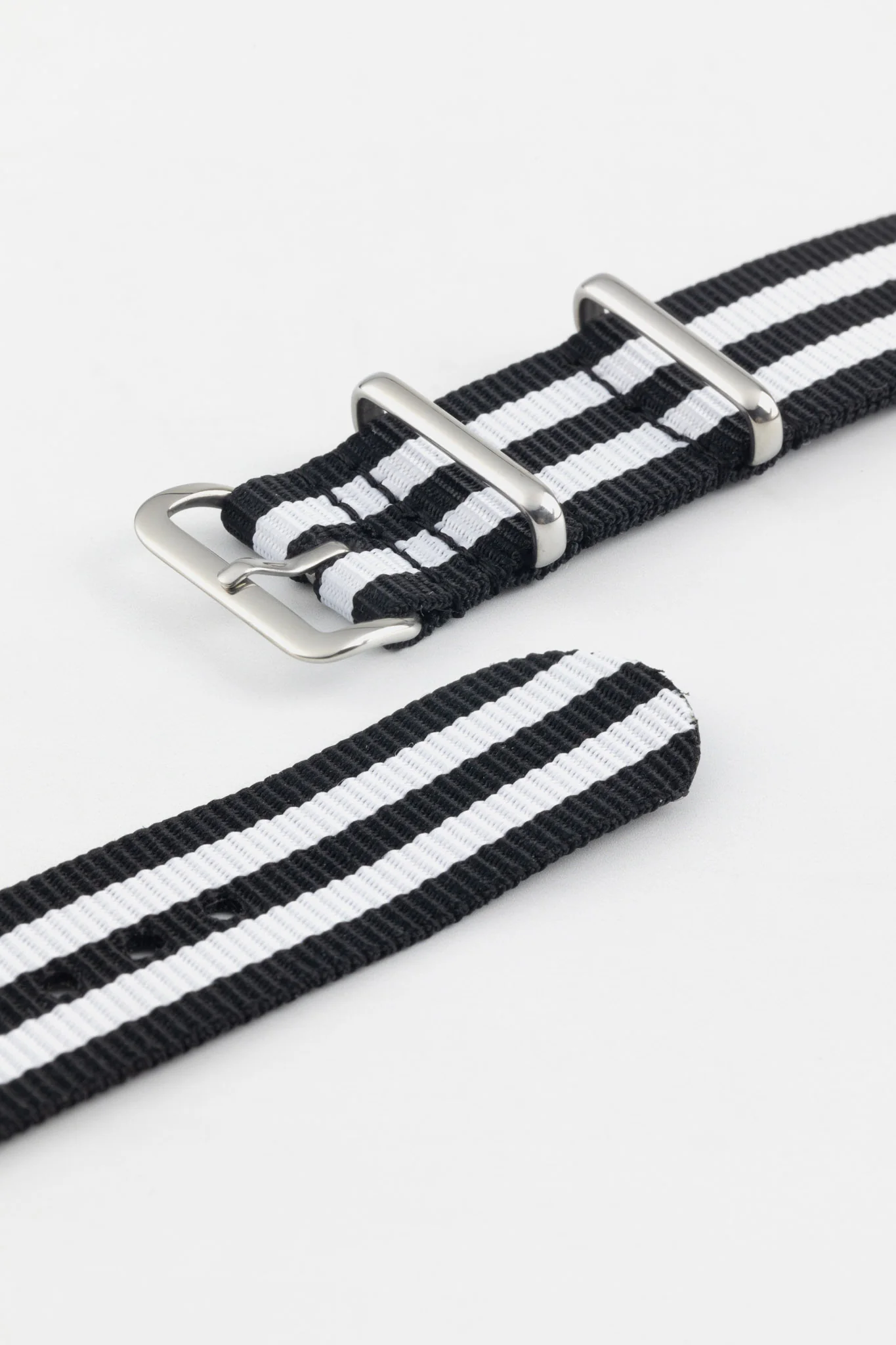 Nylon Watch Strap in BLACK with WHITE Stripes - Image 5