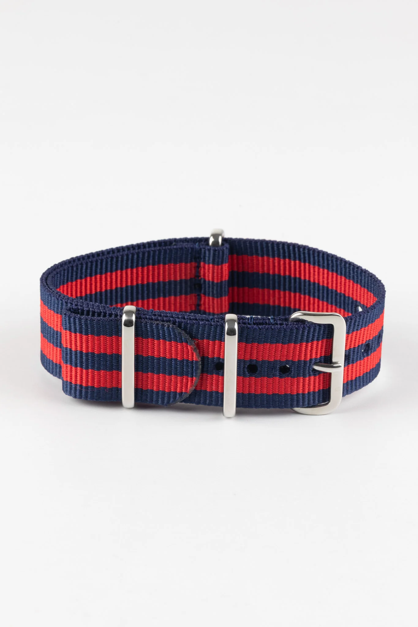 Nylon Watch Strap in BLUE / RED Stripes with Polished Buckle & Keepers - Image 3