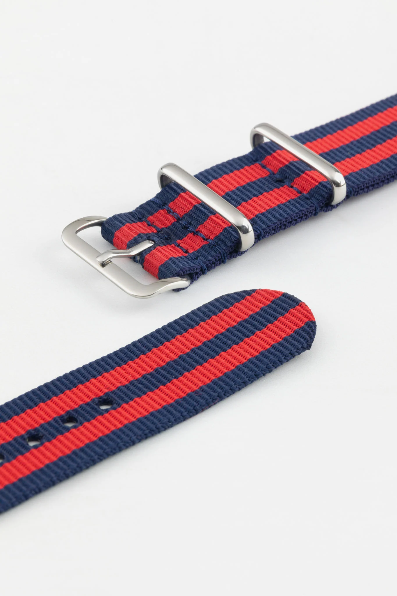 Nylon Watch Strap in BLUE / RED Stripes with Polished Buckle & Keepers - Image 5