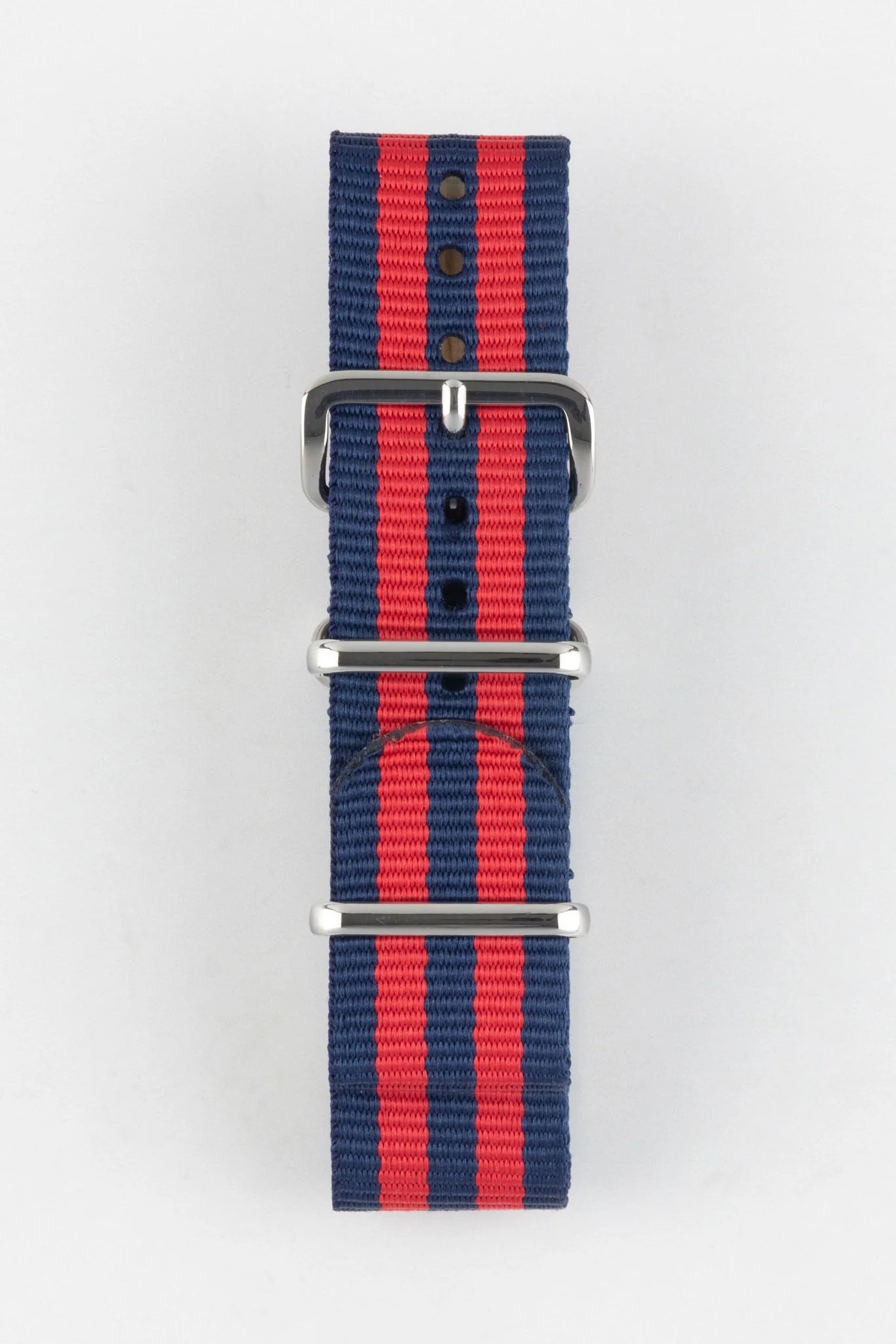Nylon Watch Strap in BLUE / RED Stripes with Polished Buckle & Keepers - Image 7