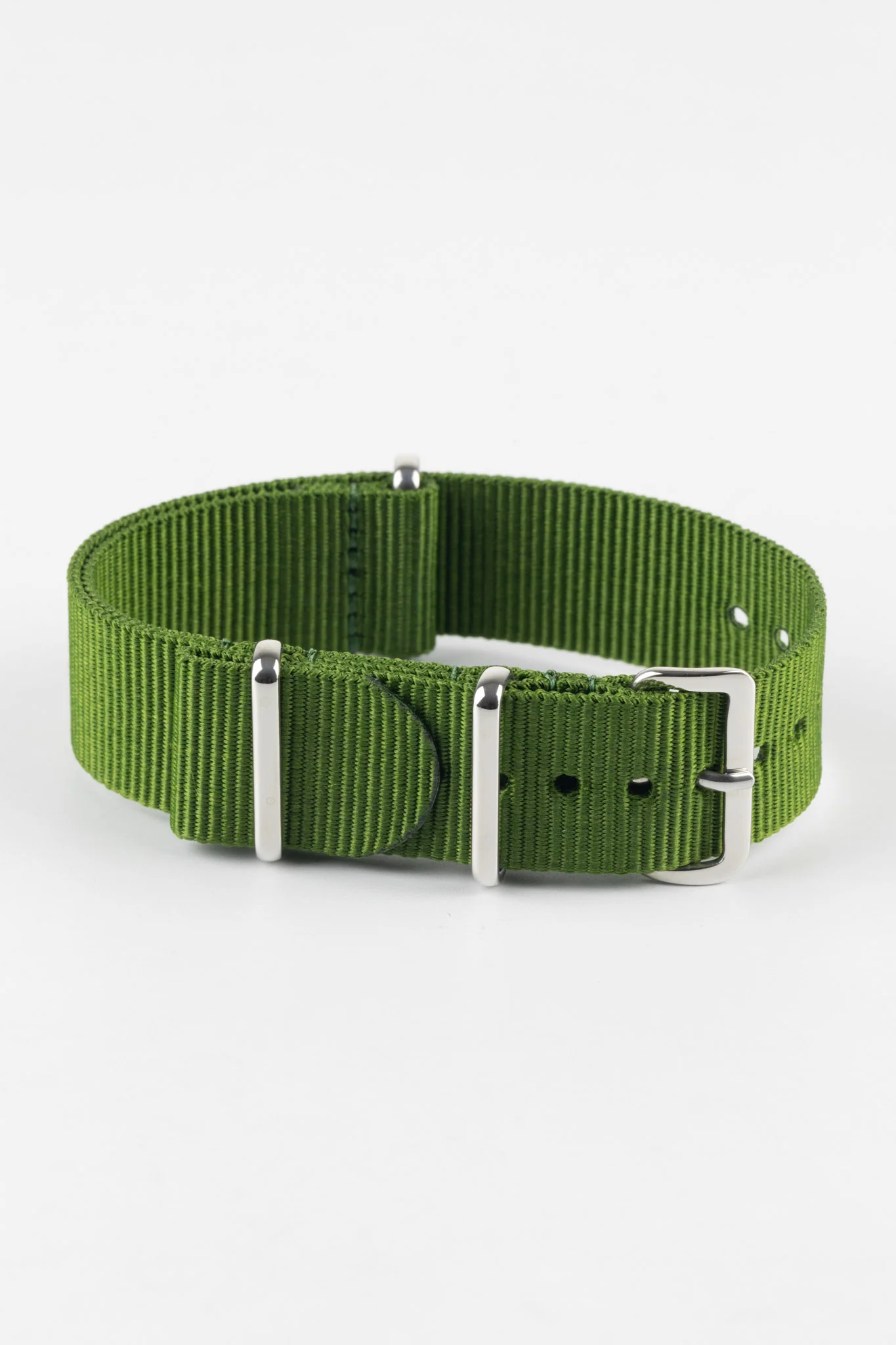 Nylon Watch Strap in GREEN with Polished Buckle and Keepers - Image 3