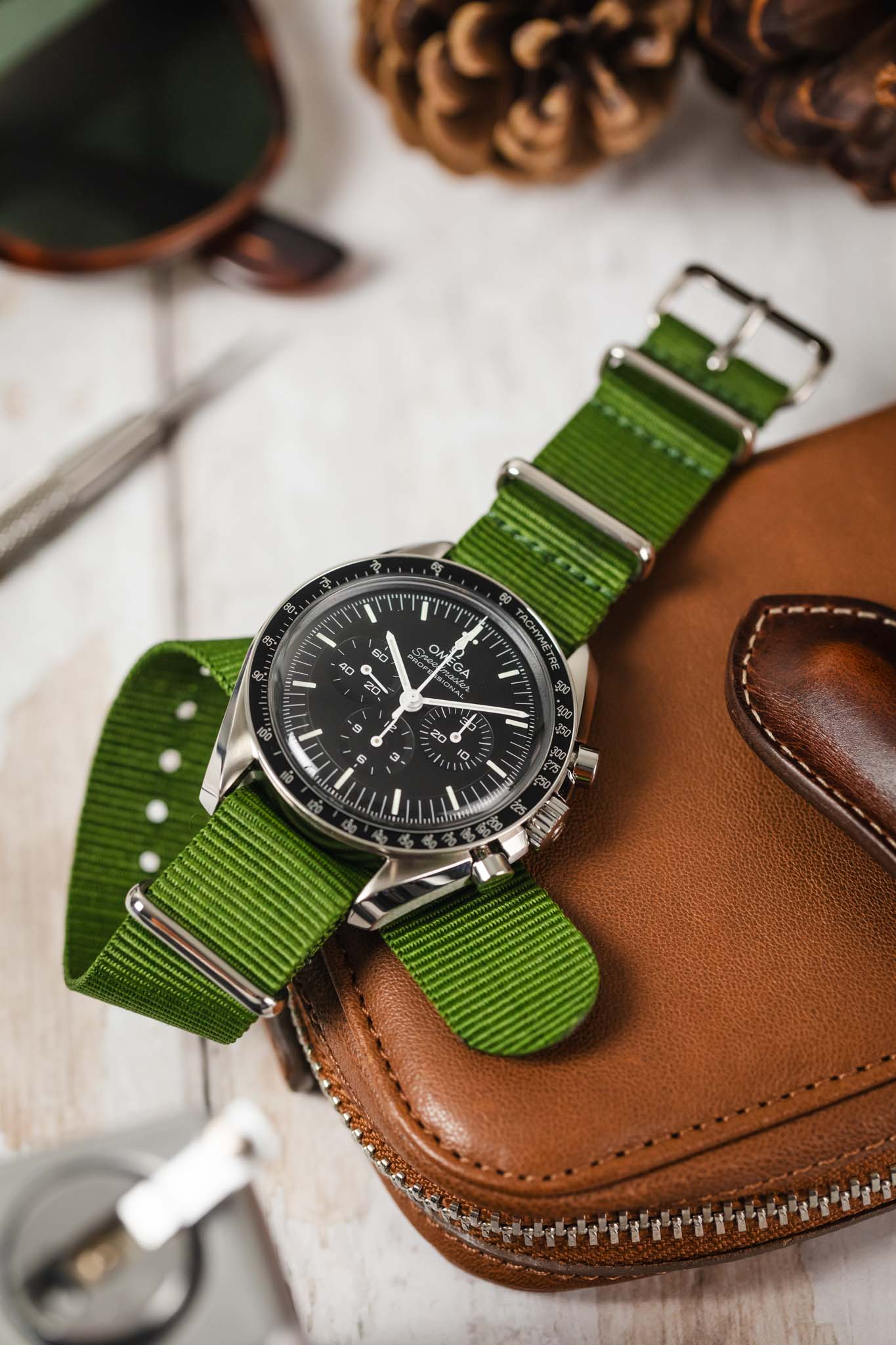 Nylon Watch Strap in GREEN with Polished Buckle and Keepers - Image 4