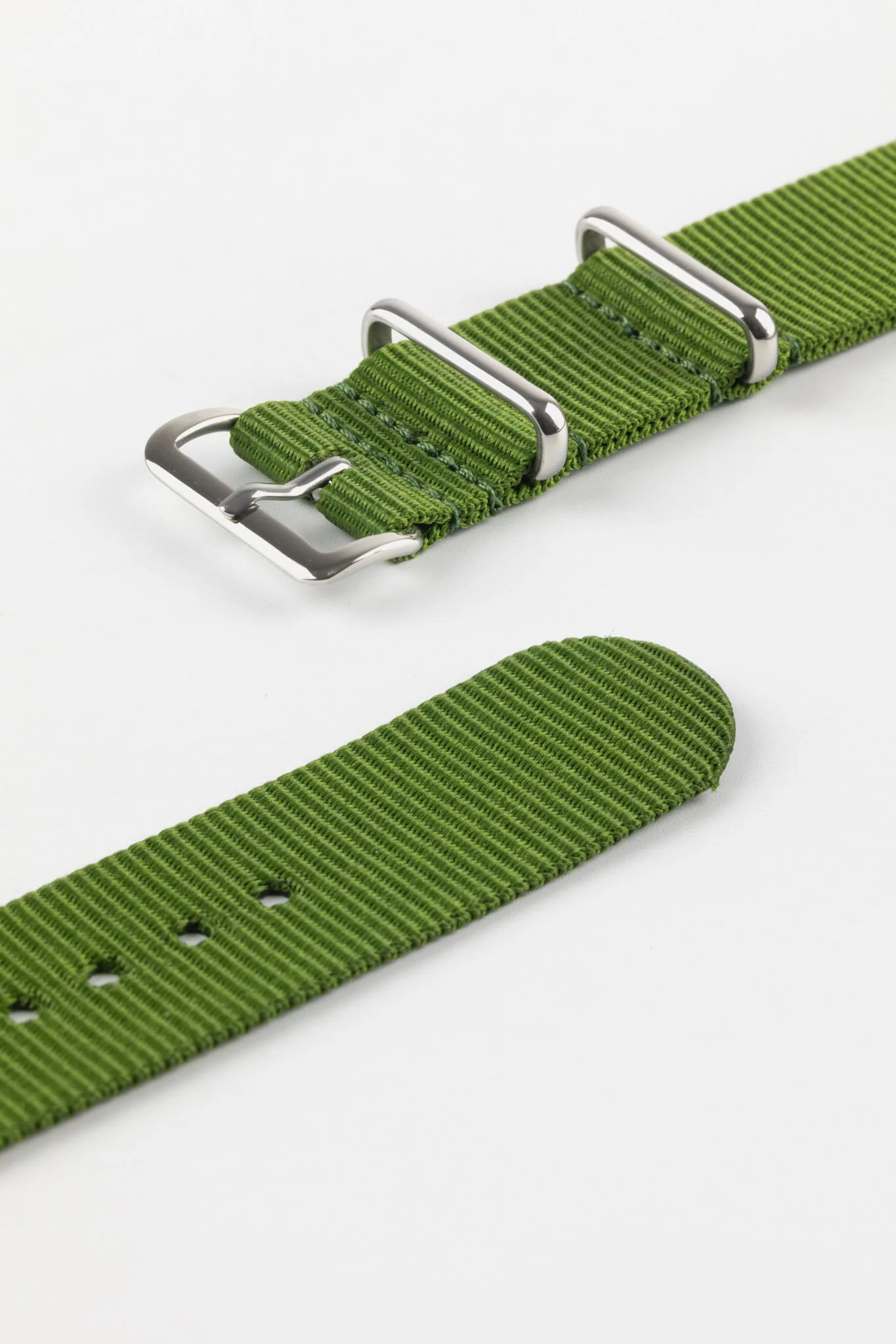 Nylon Watch Strap in GREEN with Polished Buckle and Keepers - Image 5