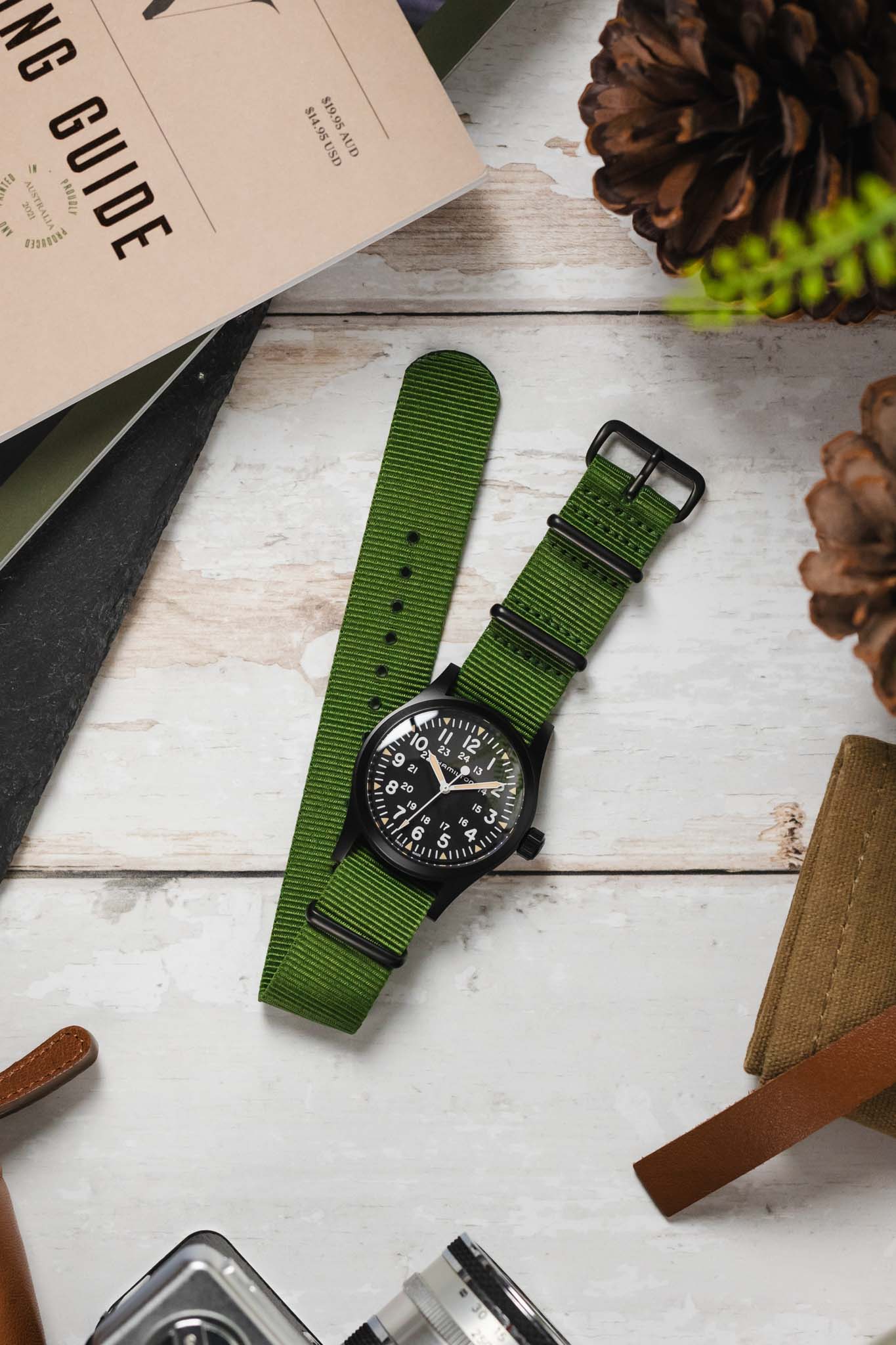 Nylon Watch Strap in GREEN with PVD Buckle and Keepers - Image 6