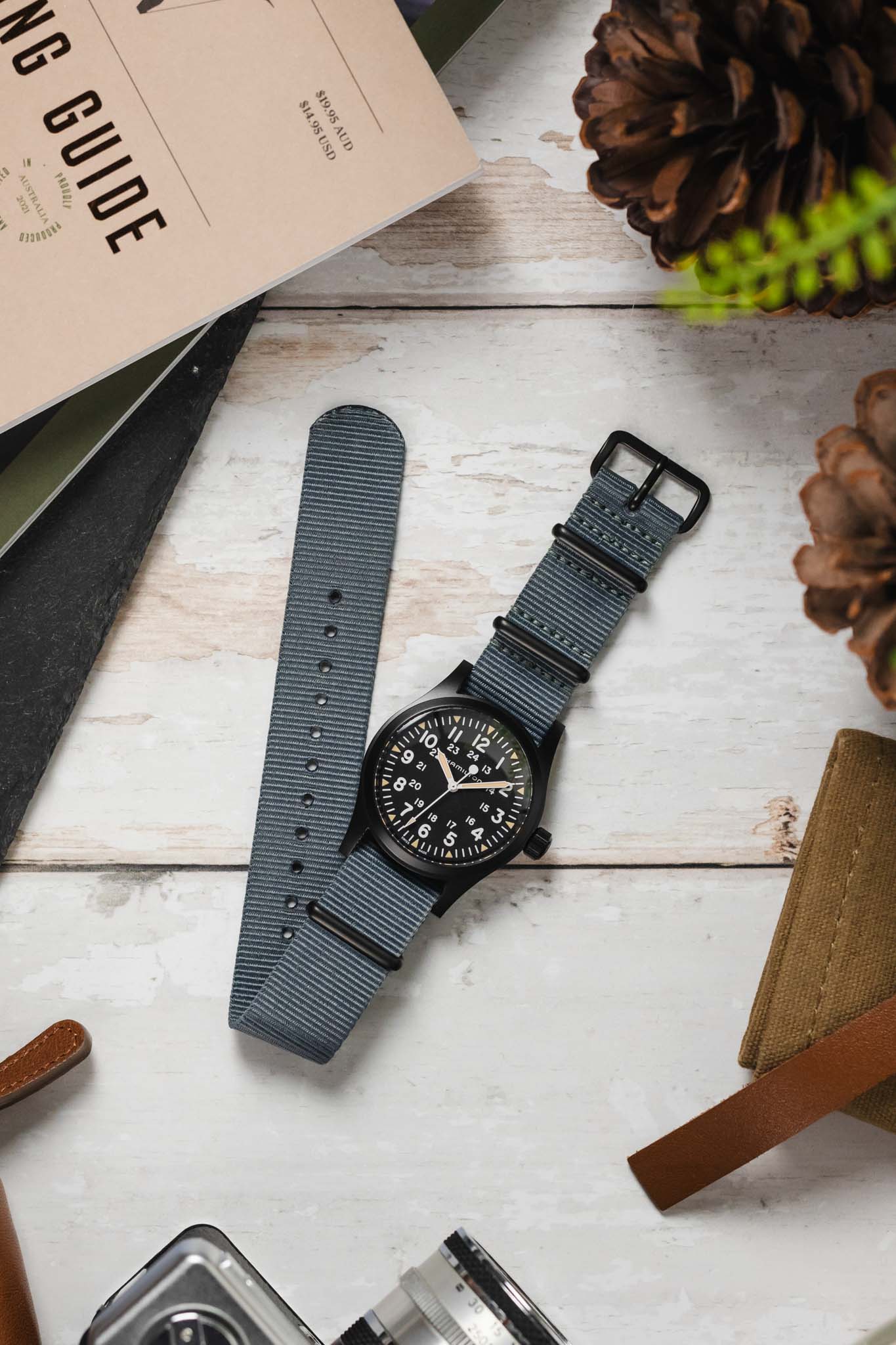 Nylon Watch Strap in GREY with PVD Buckle and Keepers - Image 6