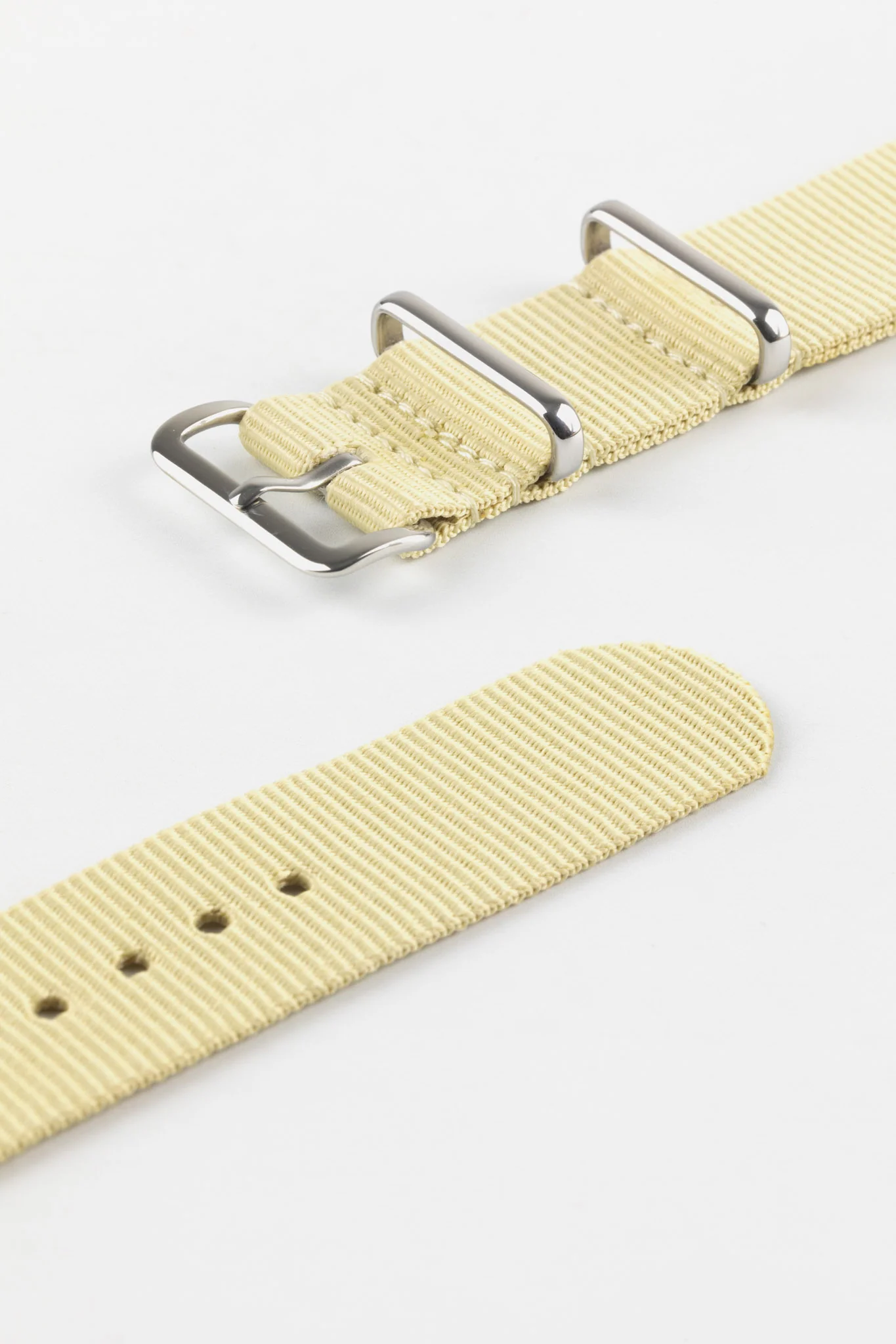 Nylon Watch Strap in BEIGE with Polished Buckle and Keepers - Image 6