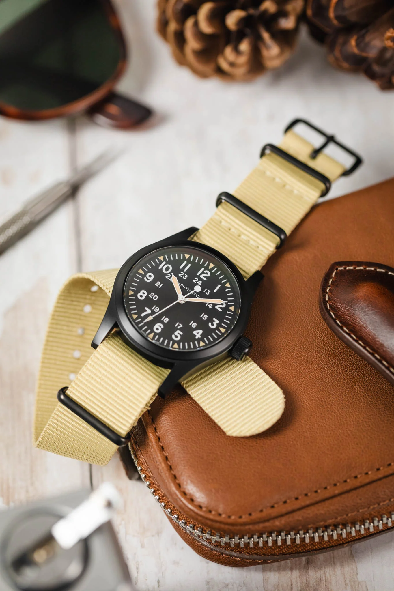 Nylon Watch Strap in BEIGE with PVD Buckle and Keepers - Image 4