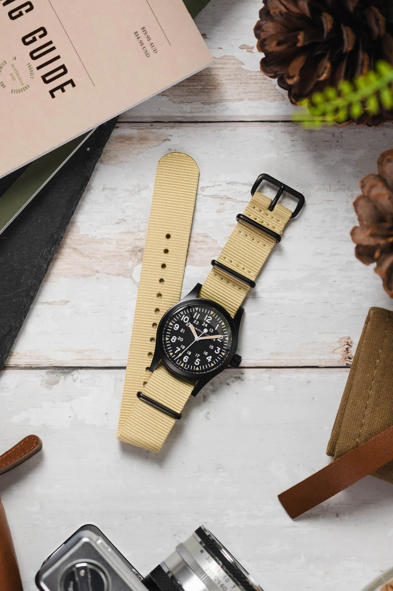 Nylon Watch Strap in BEIGE with PVD Buckle and Keepers - Image 7
