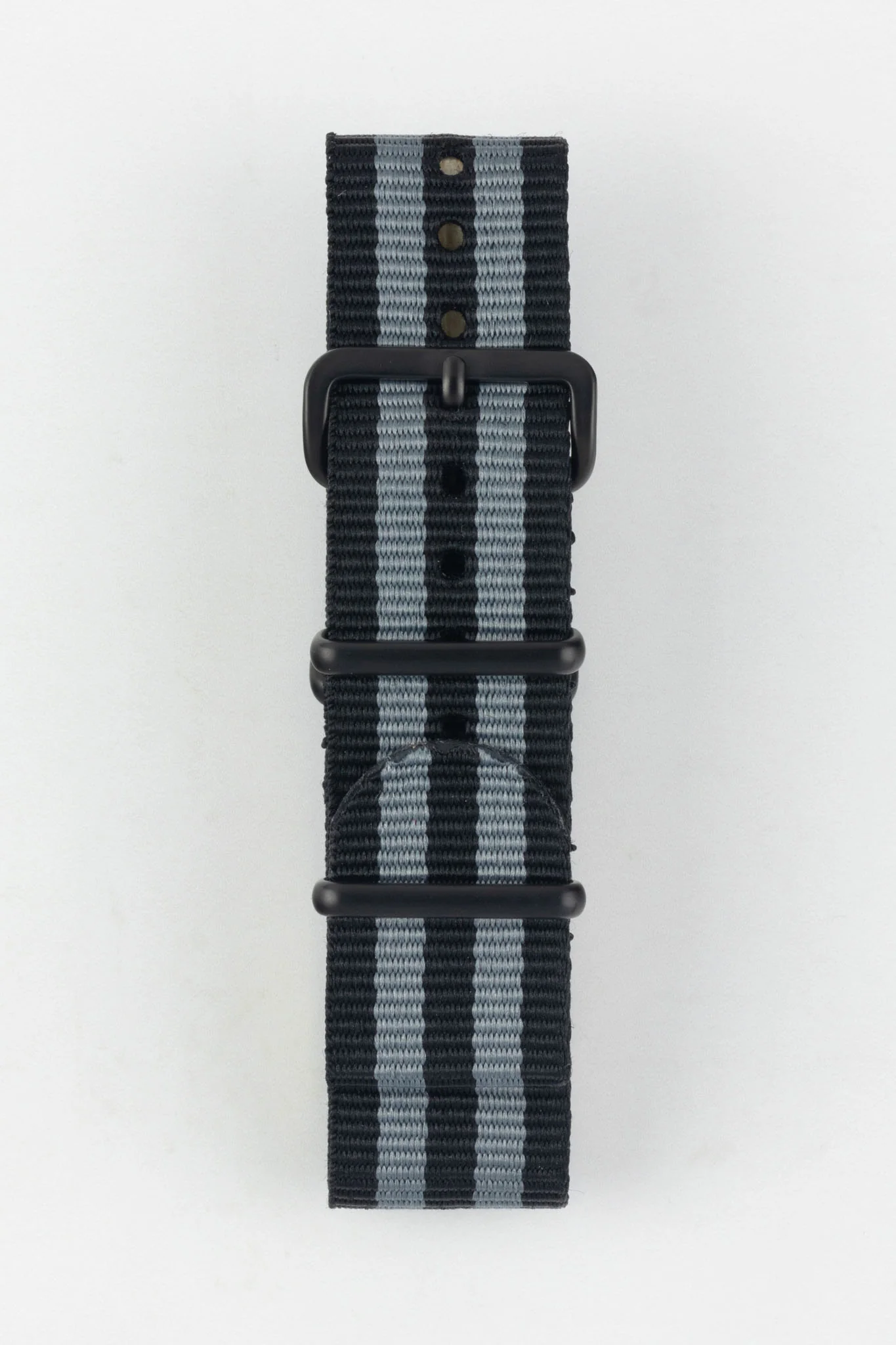 Nylon Watch Strap in BLACK / GREY Stripes with PVD Buckle & Keepers - Image 7
