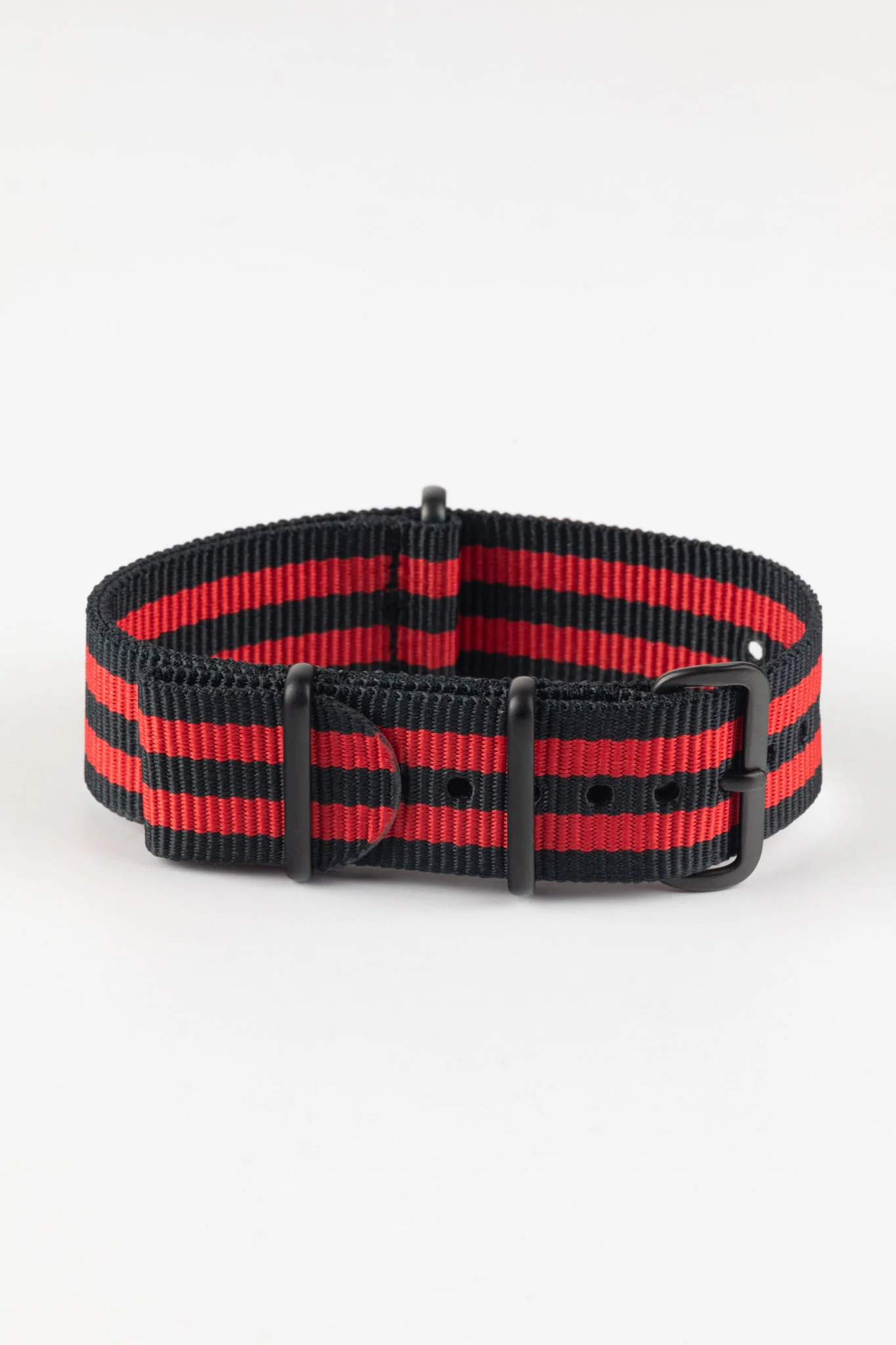 Nylon Watch Strap in BLACK / RED Stripes with PVD Buckle & Keepers - Image 3