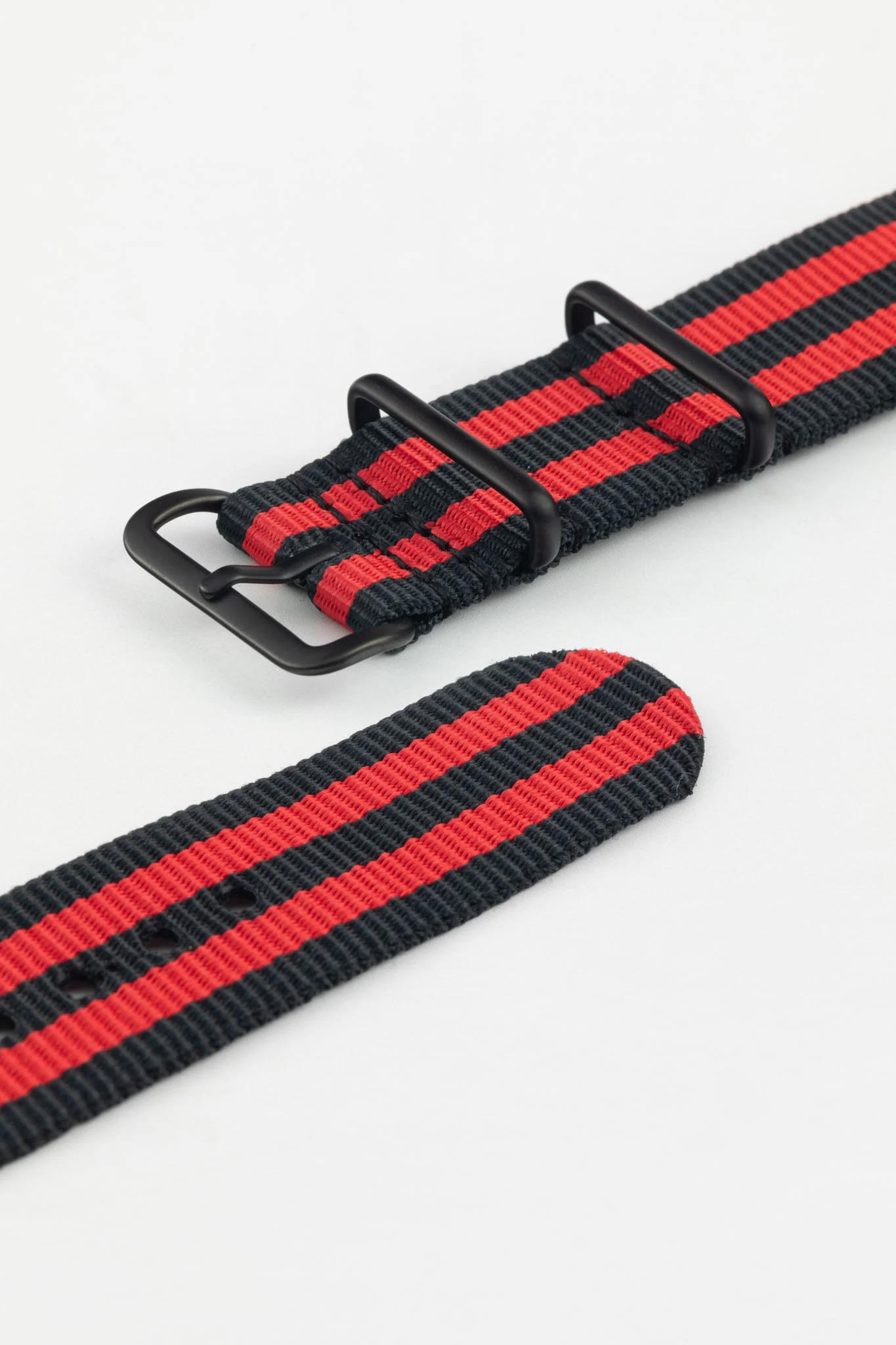 Nylon Watch Strap in BLACK / RED Stripes with PVD Buckle & Keepers - Image 5