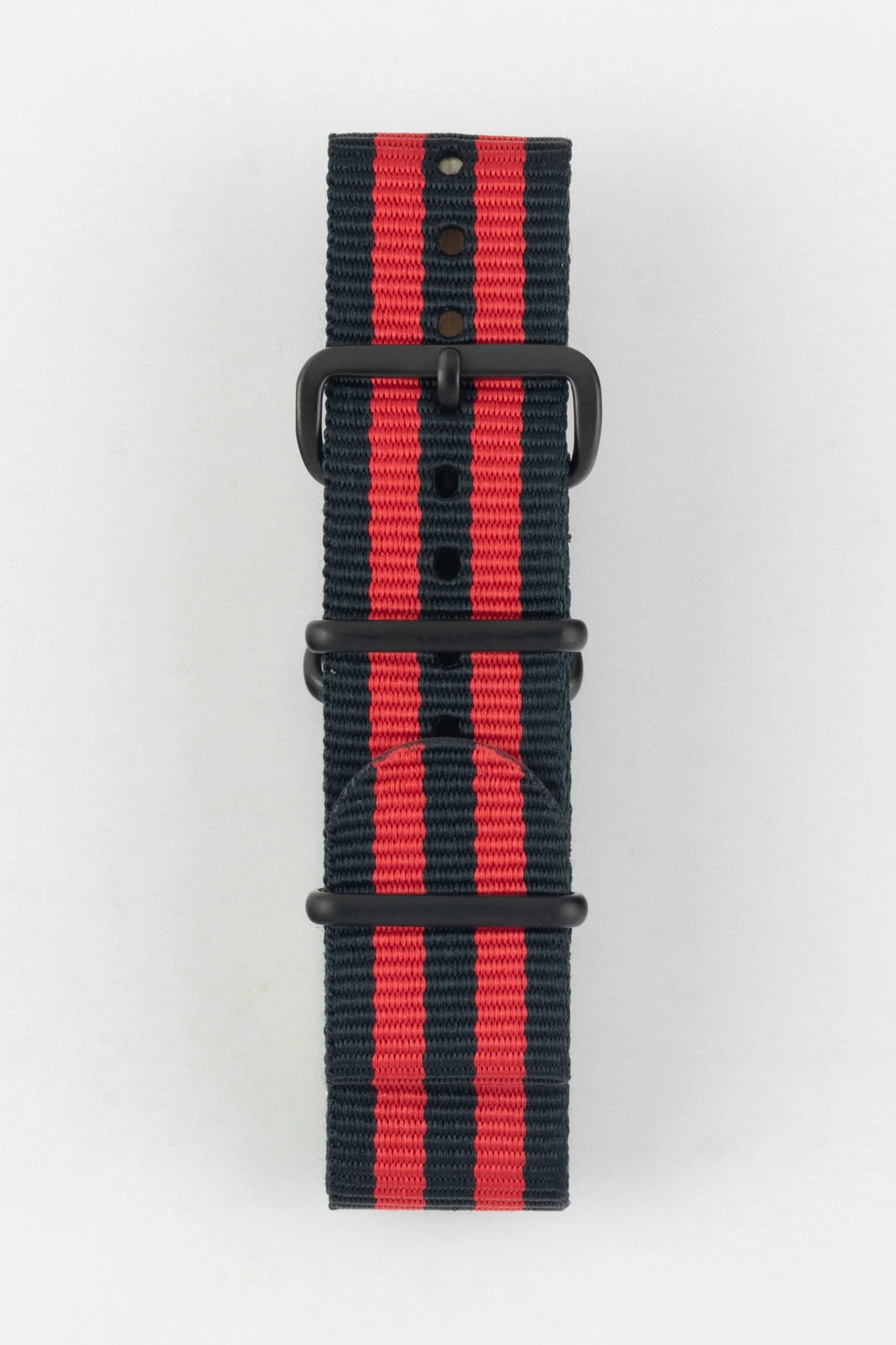 Nylon Watch Strap in BLACK / RED Stripes with PVD Buckle & Keepers - Image 7