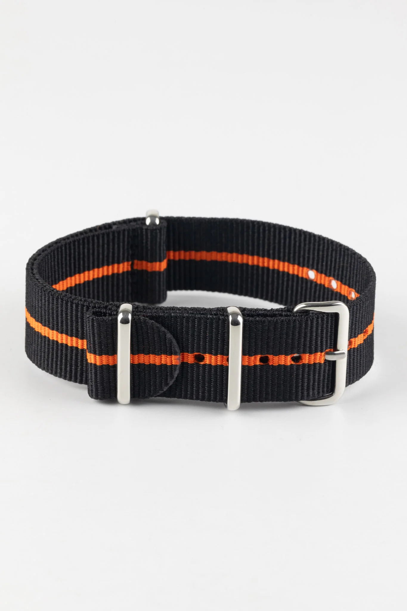 Nylon Watch Strap in BLACK with Single ORANGE Stripe - Image 3