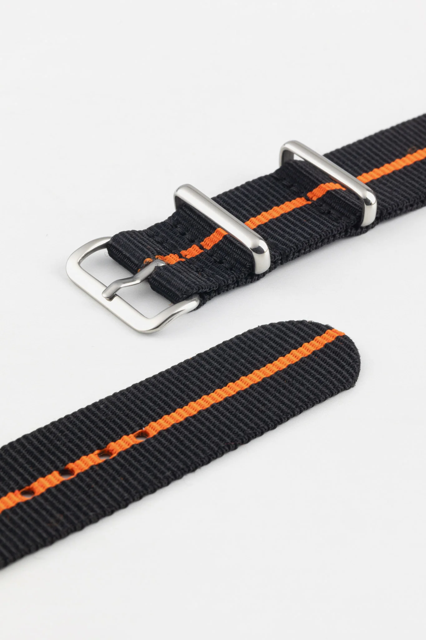Nylon Watch Strap in BLACK with Single ORANGE Stripe - Image 5