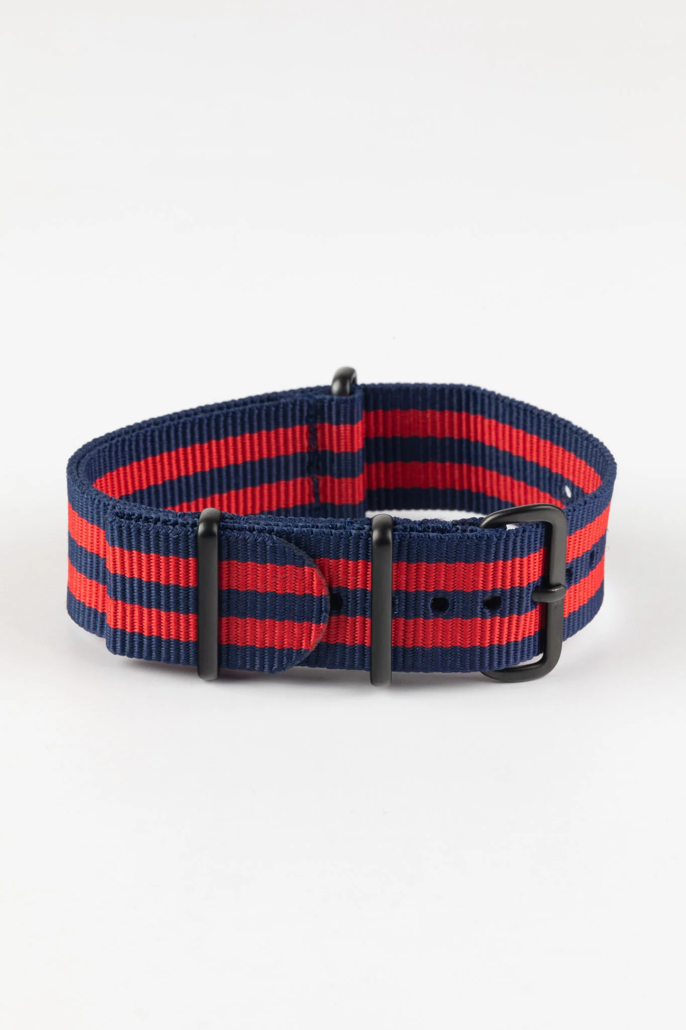 Nylon Watch Strap in BLUE / RED Stripes with PVD Buckle & Keepers - Image 3