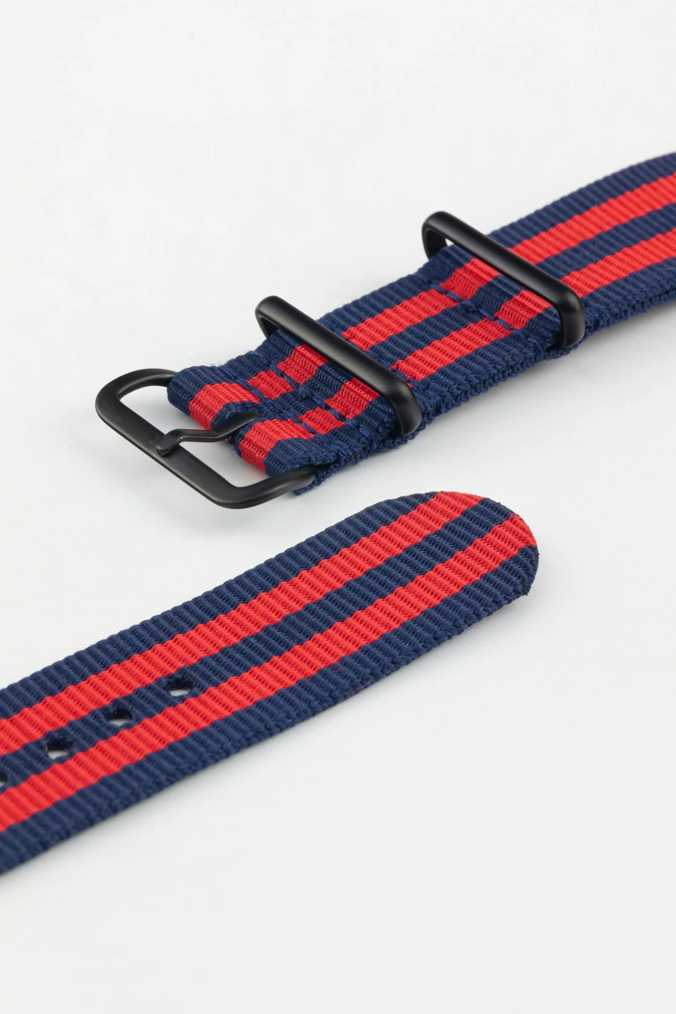 Nylon Watch Strap in BLUE / RED Stripes with PVD Buckle & Keepers - Image 5