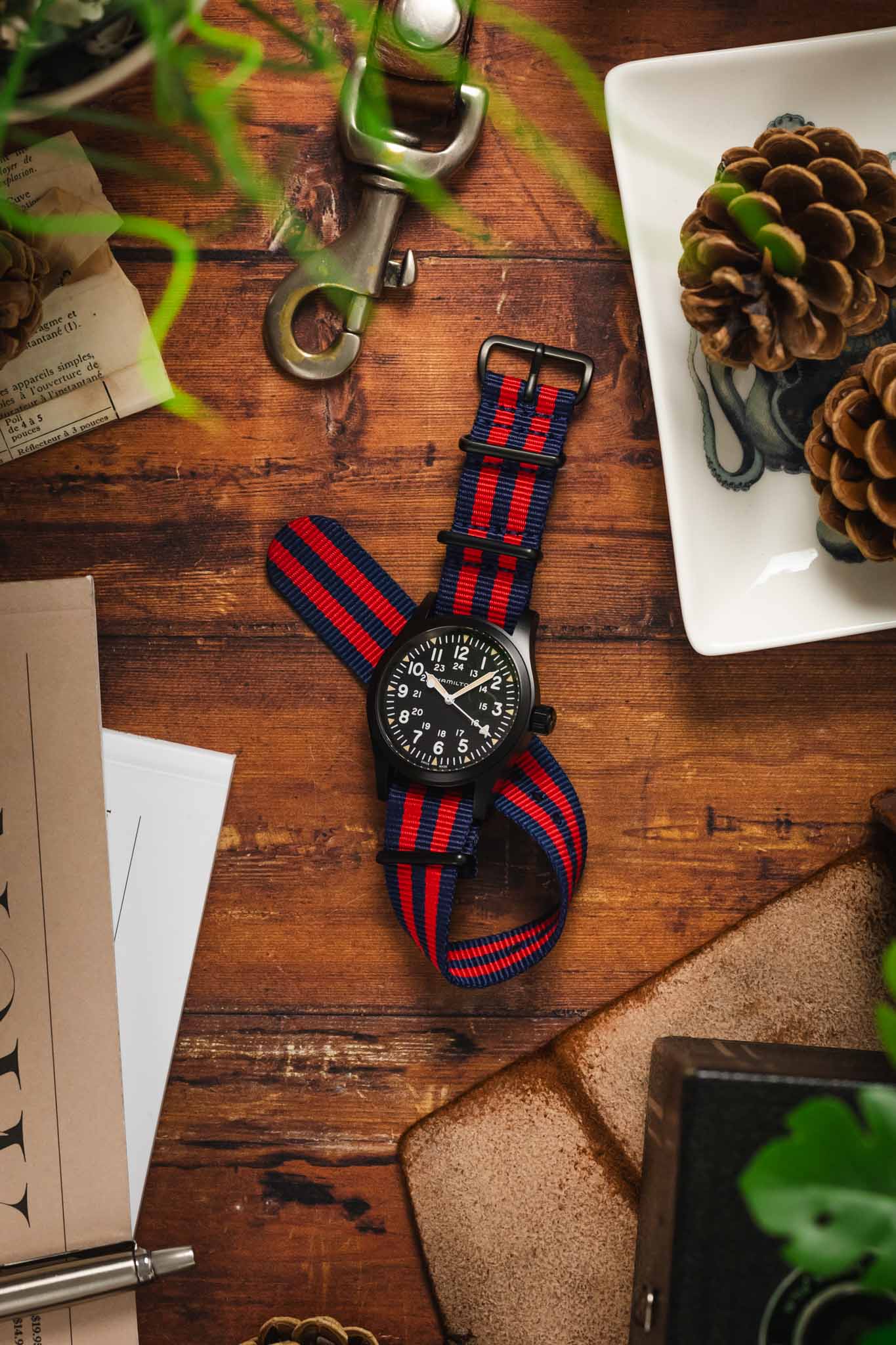 Nylon Watch Strap in BLUE / RED Stripes with PVD Buckle & Keepers - Image 6