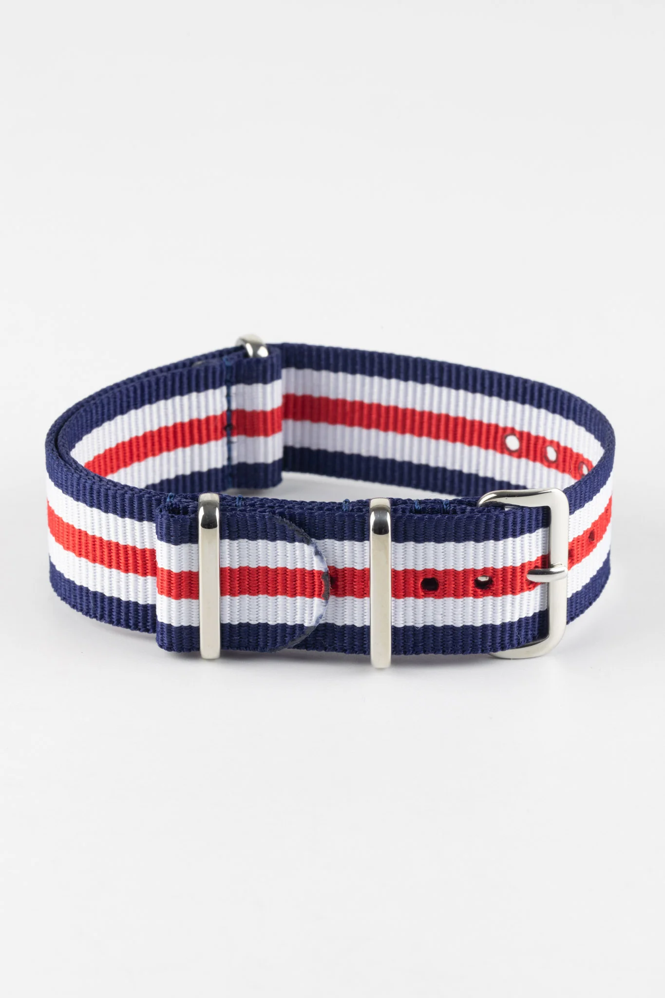 Nylon Watch Strap in BLUE/WHITE/RED Thin Stripes - Image 3