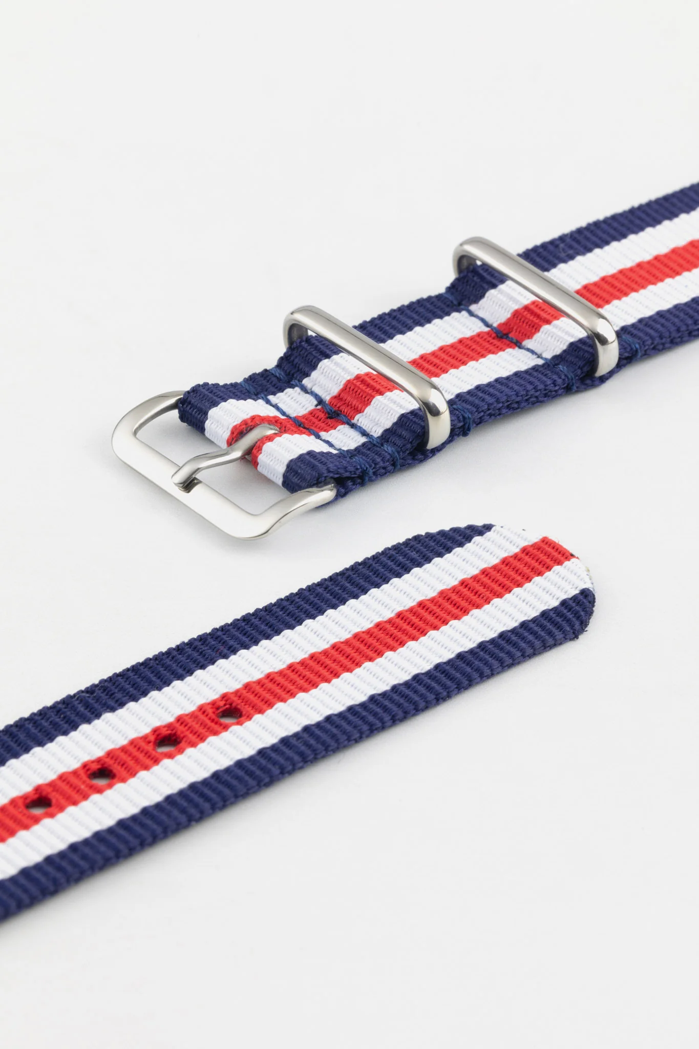 Nylon Watch Strap in BLUE/WHITE/RED Thin Stripes - Image 5