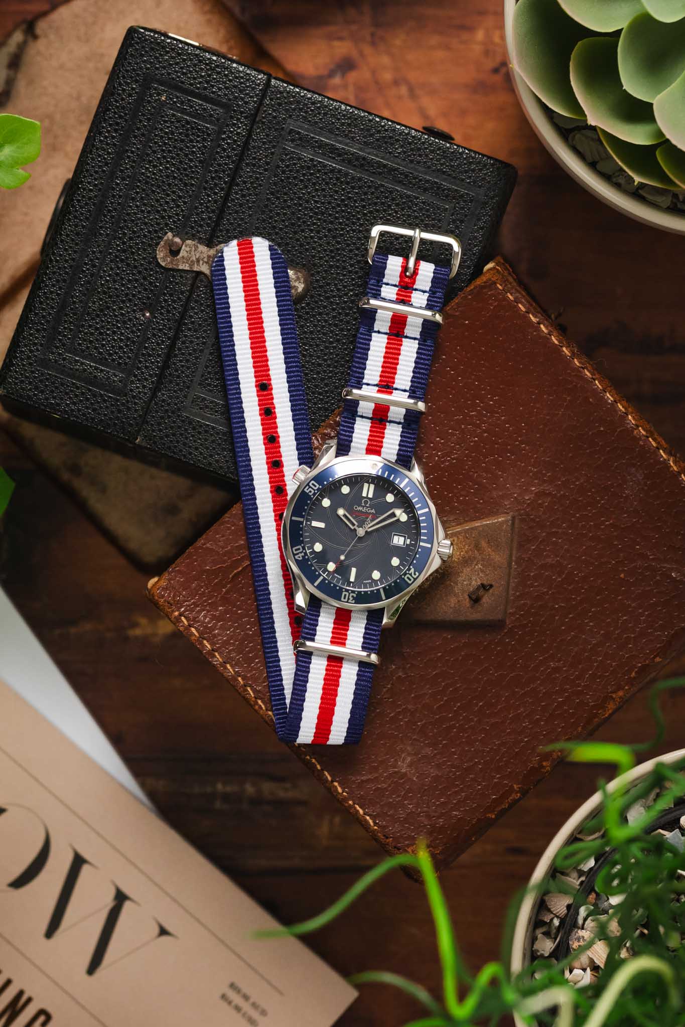 Nylon Watch Strap in BLUE/WHITE/RED Thin Stripes - Image 6