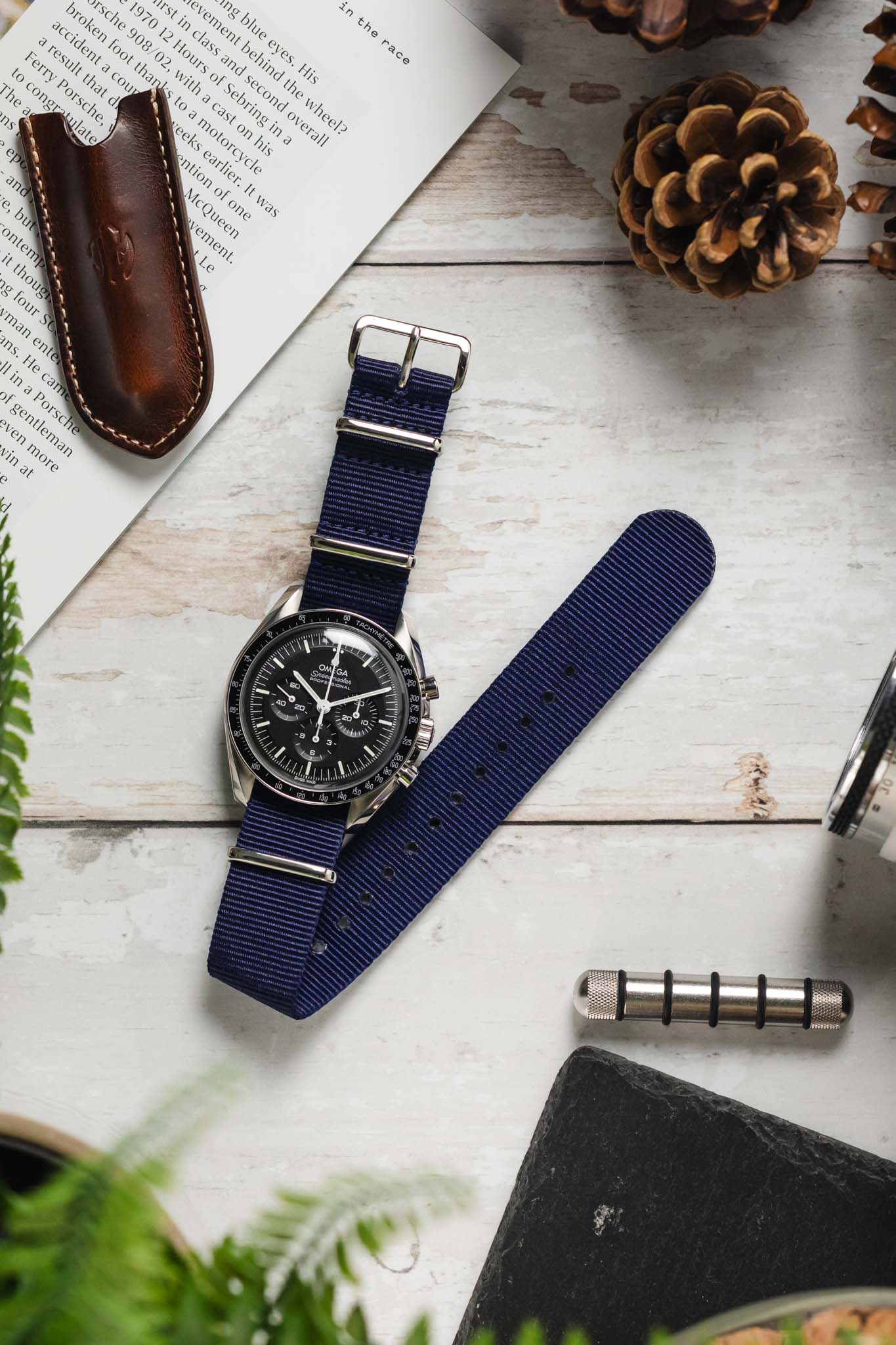 Nylon Watch Strap in BLUE with Polished Buckle and Keepers - Image 6