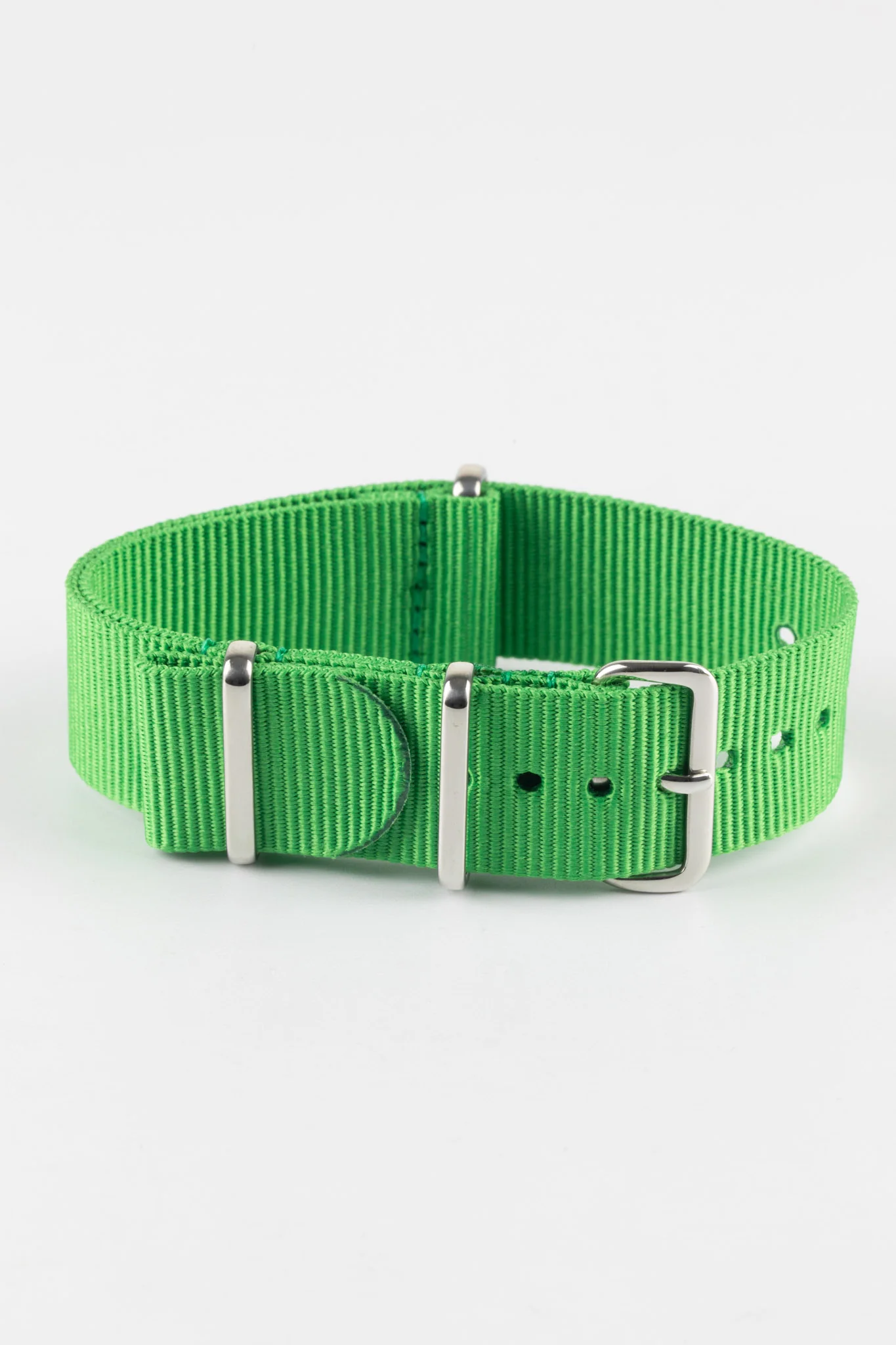 Nylon Watch Strap in BRIGHT GREEN with Polished Buckle and Keepers - Image 3