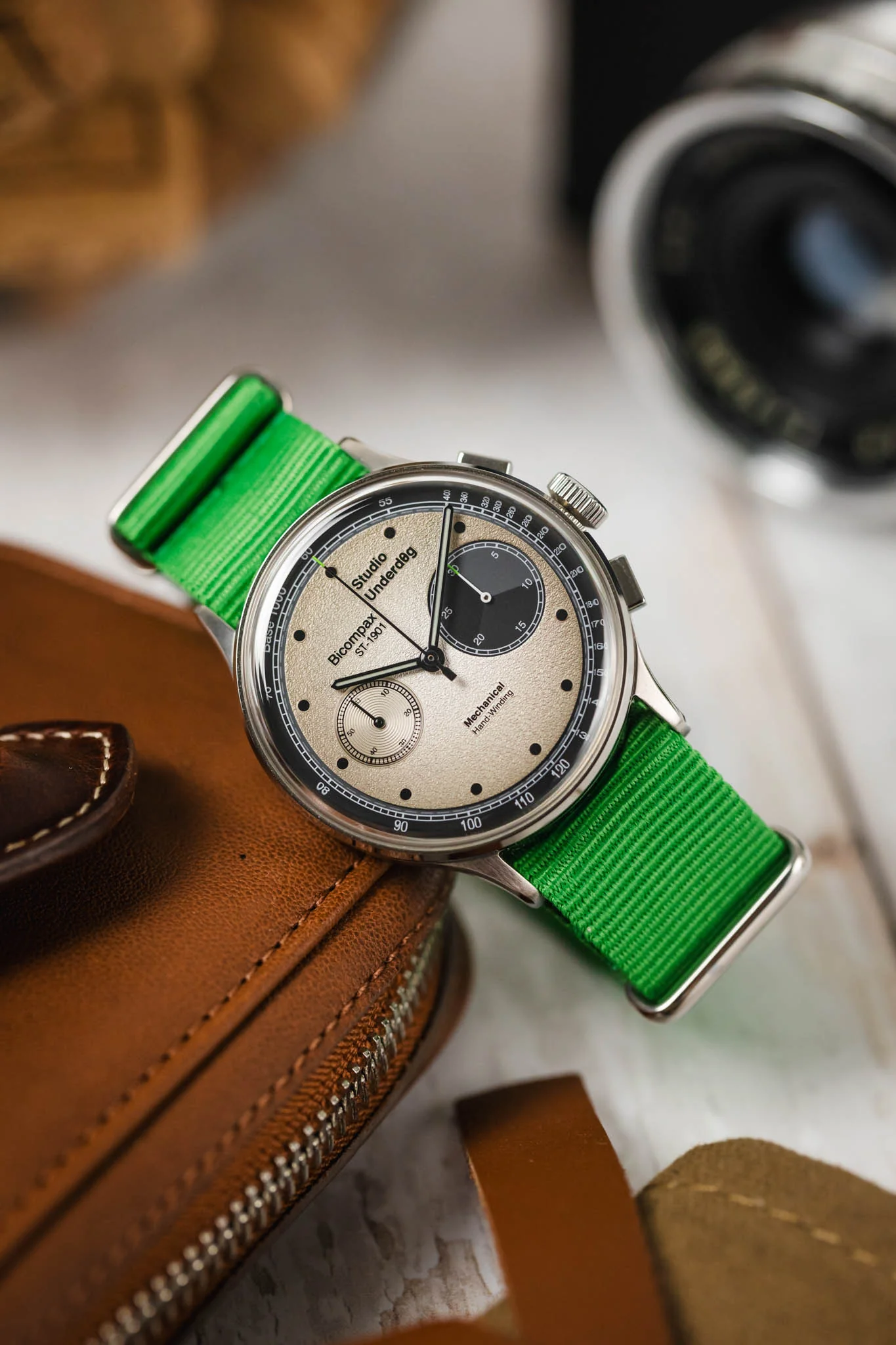 Nylon Watch Strap in BRIGHT GREEN with Polished Buckle and Keepers - Image 4