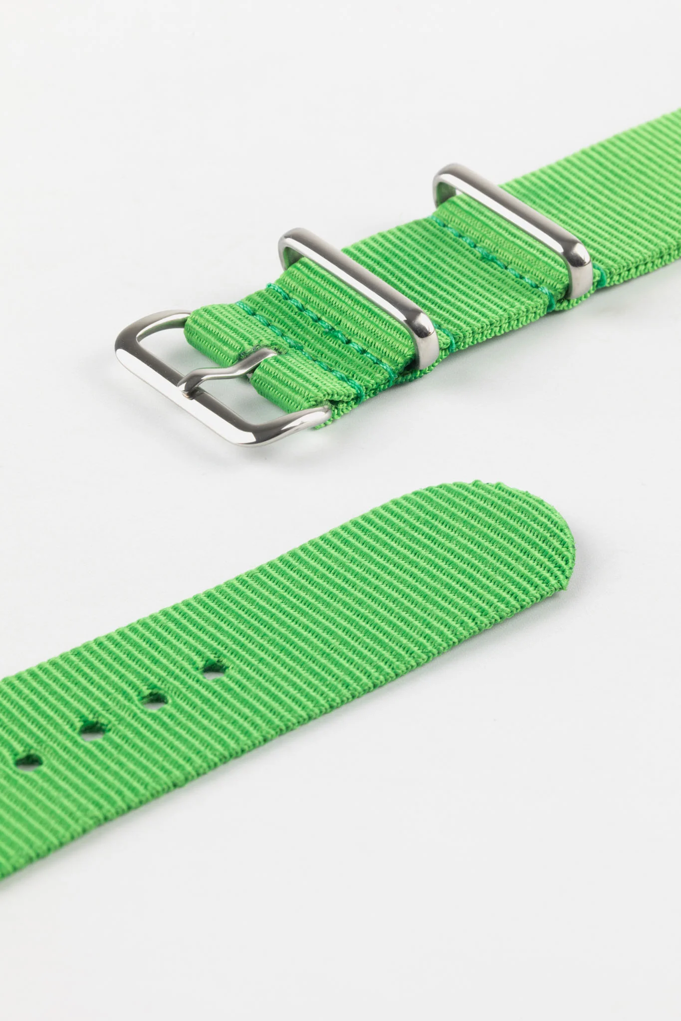 Nylon Watch Strap in BRIGHT GREEN with Polished Buckle and Keepers - Image 5