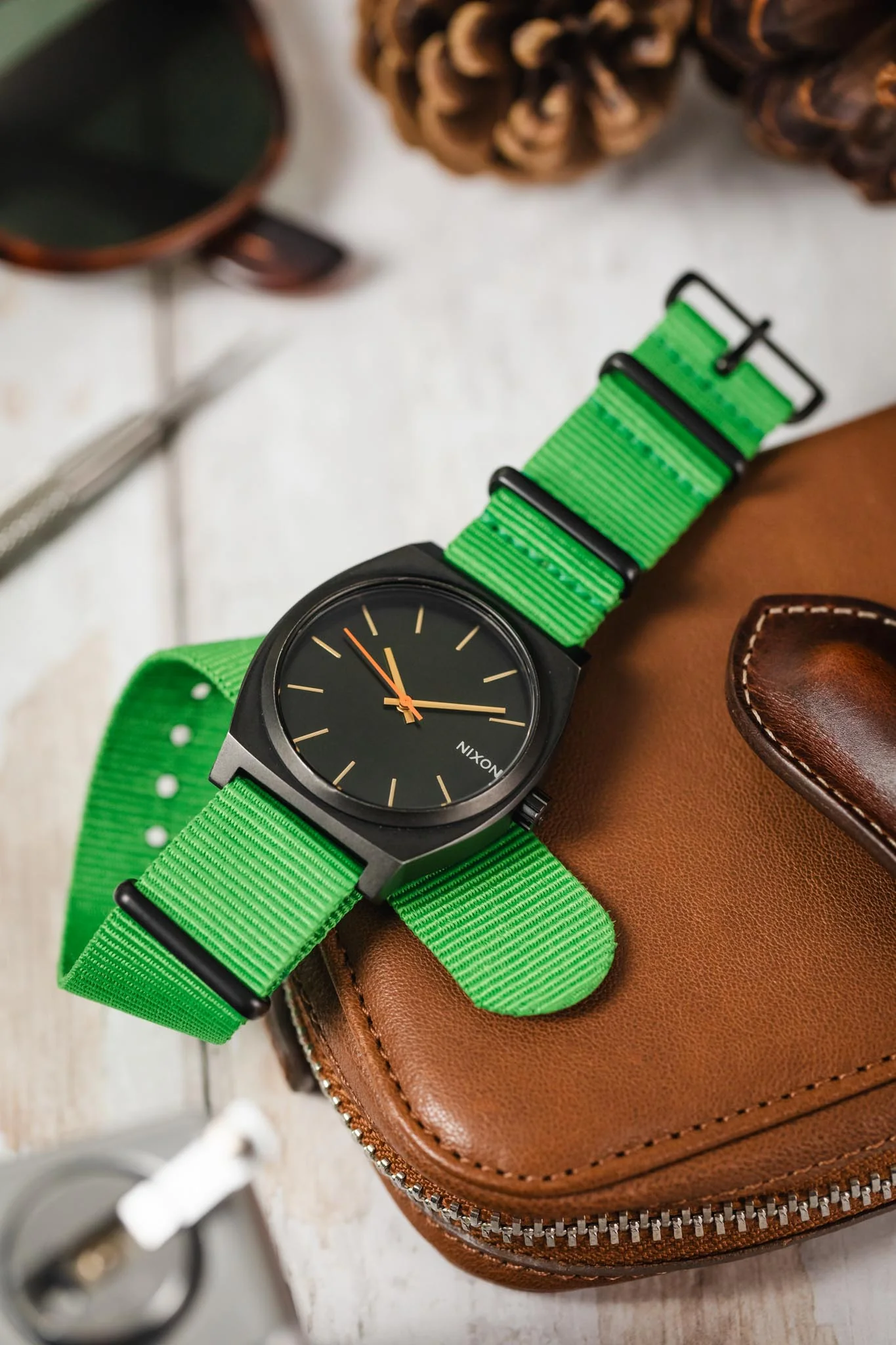 Nylon Watch Strap in BRIGHT GREEN with PVD Buckle and Keepers - Image 4