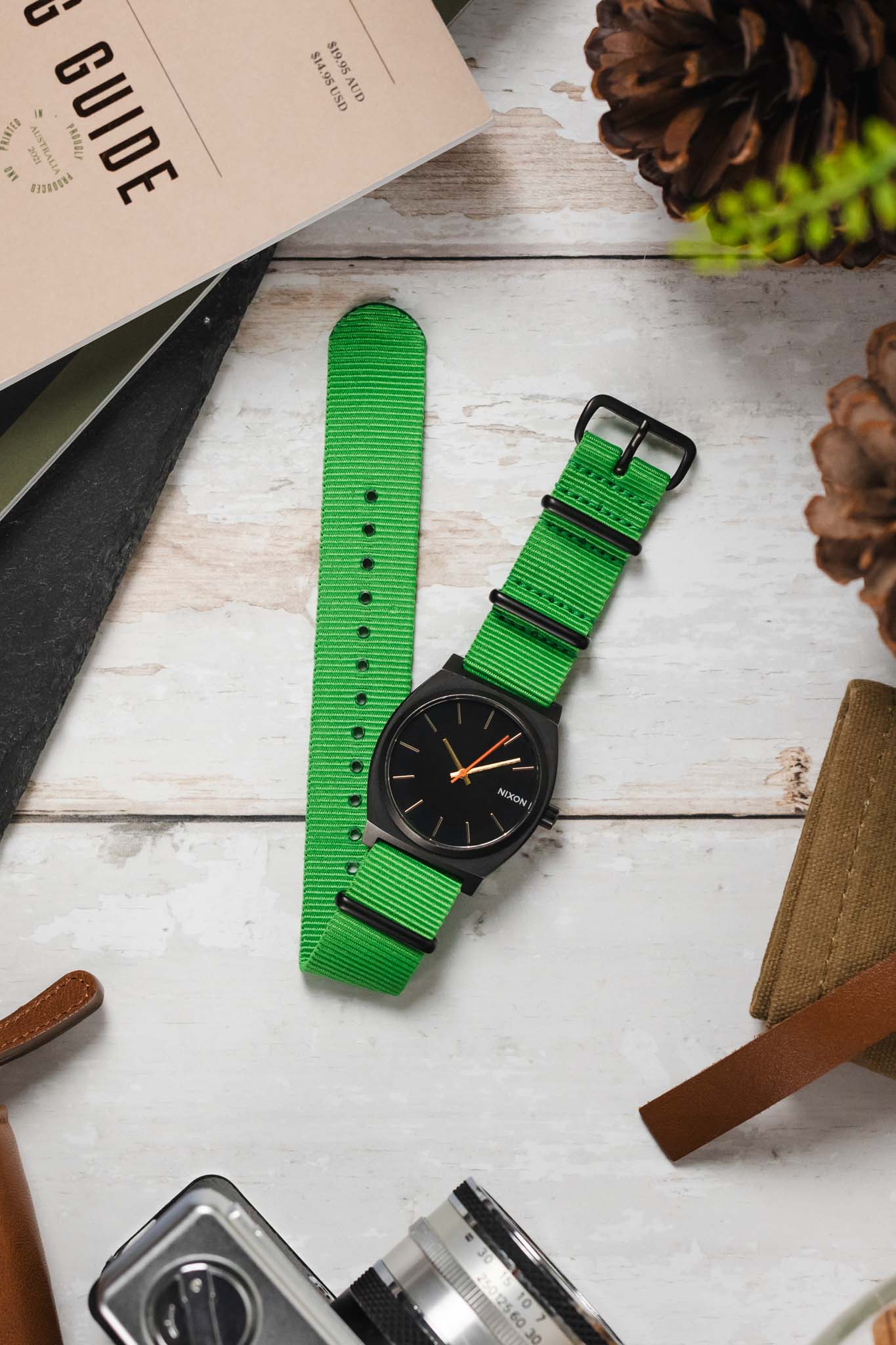 Nylon Watch Strap in BRIGHT GREEN with PVD Buckle and Keepers - Image 6