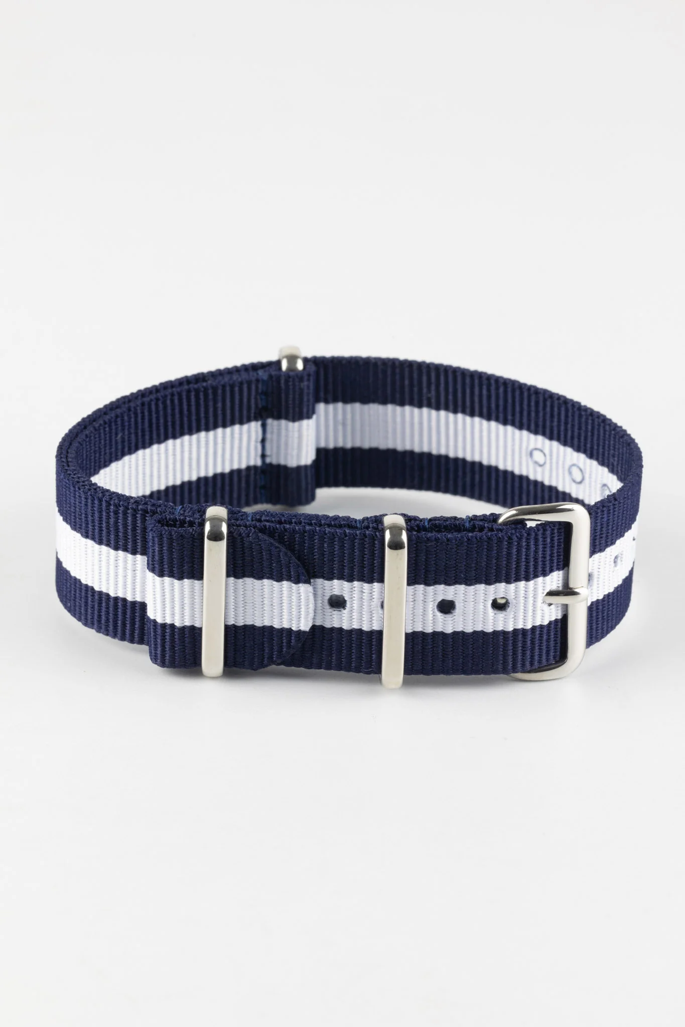 Nylon Watch Strap in DARK BLUE with WHITE Stripe - Image 3