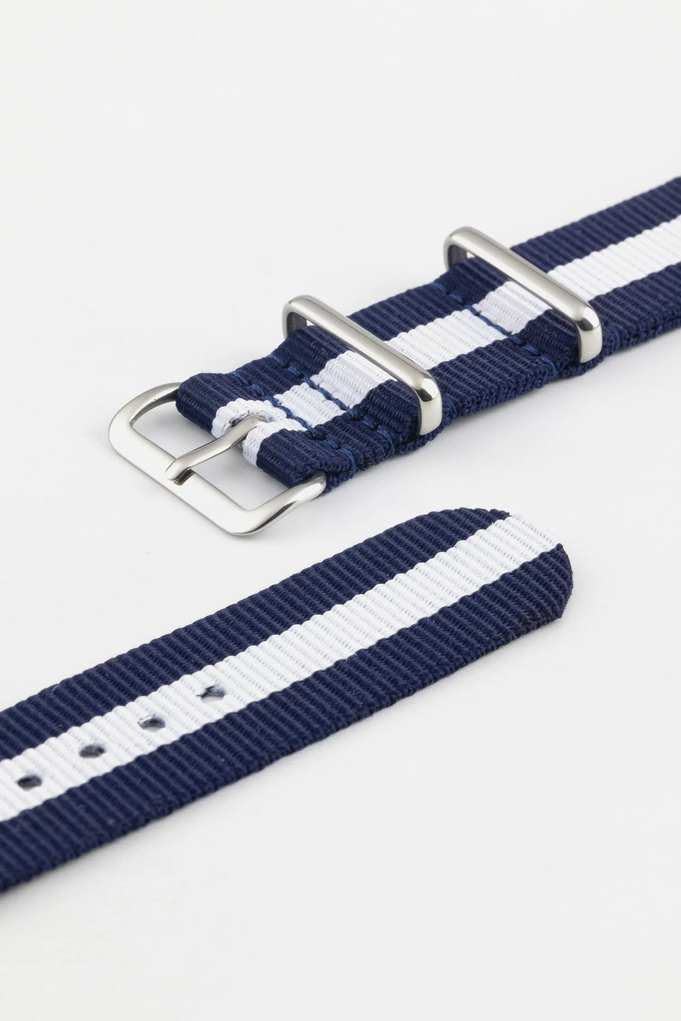 Nylon Watch Strap in DARK BLUE with WHITE Stripe - Image 5