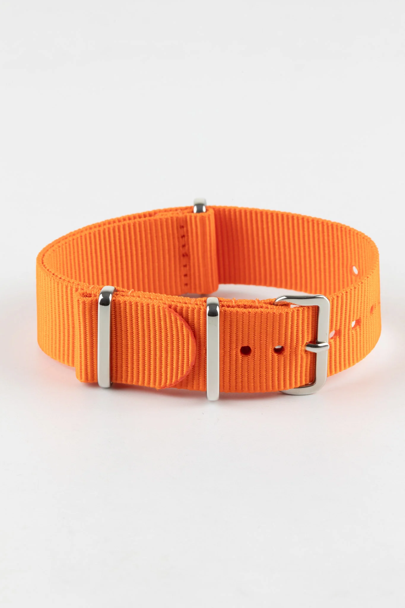 Nylon Watch Strap in ORANGE with Polished Buckle and Keepers - Image 3