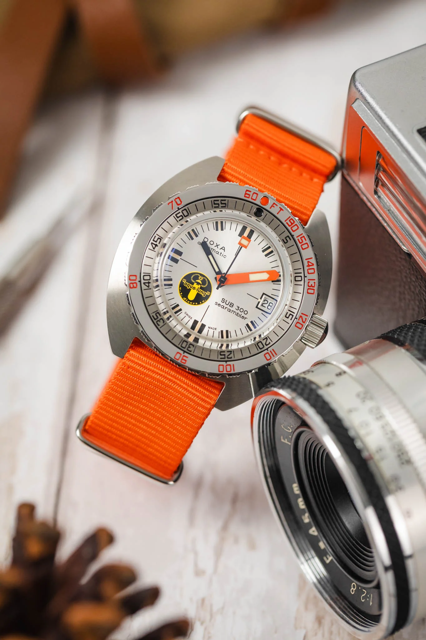 Nylon Watch Strap in ORANGE with Polished Buckle and Keepers - Image 4
