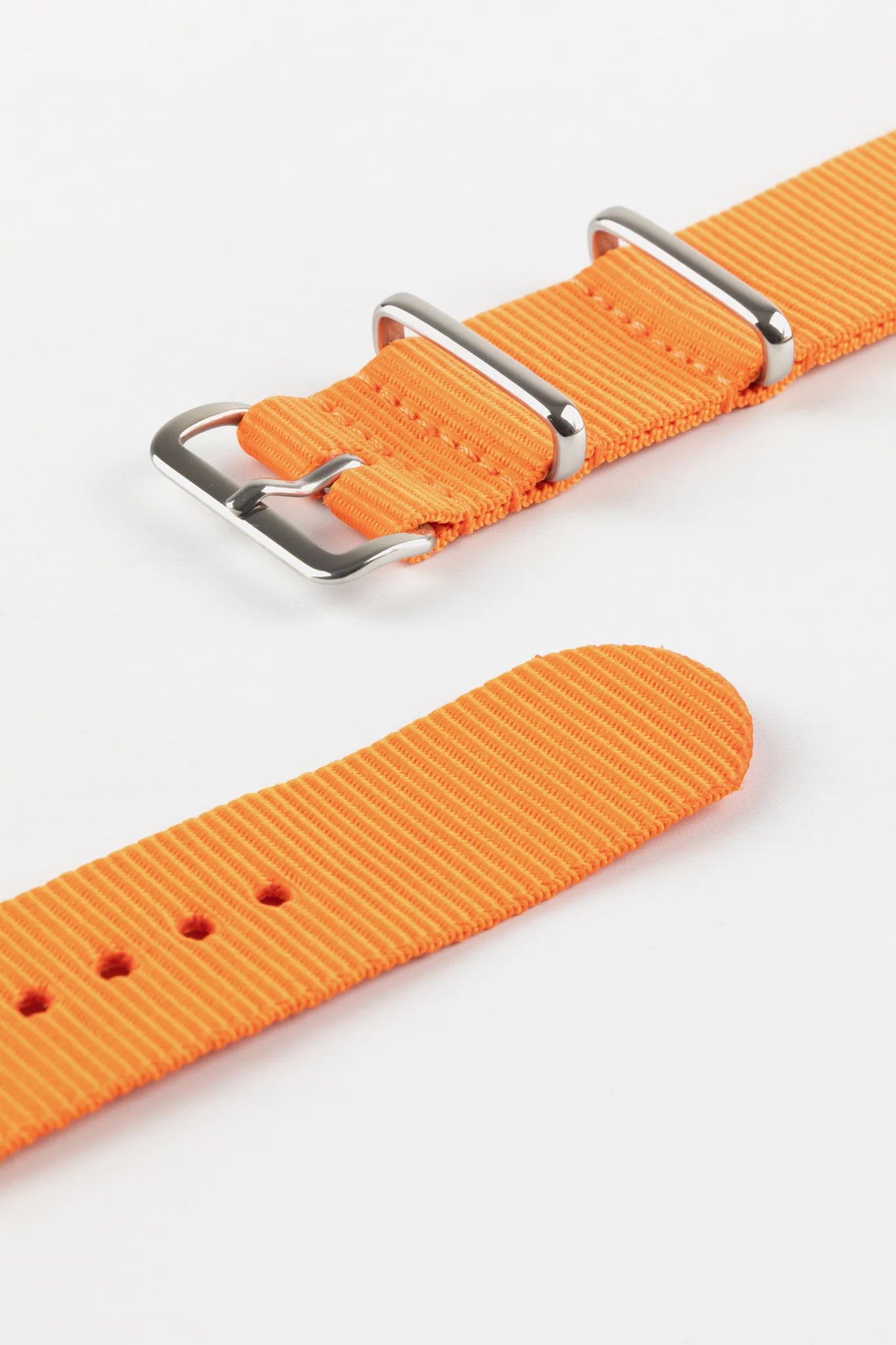 Nylon Watch Strap in ORANGE with Polished Buckle and Keepers - Image 5