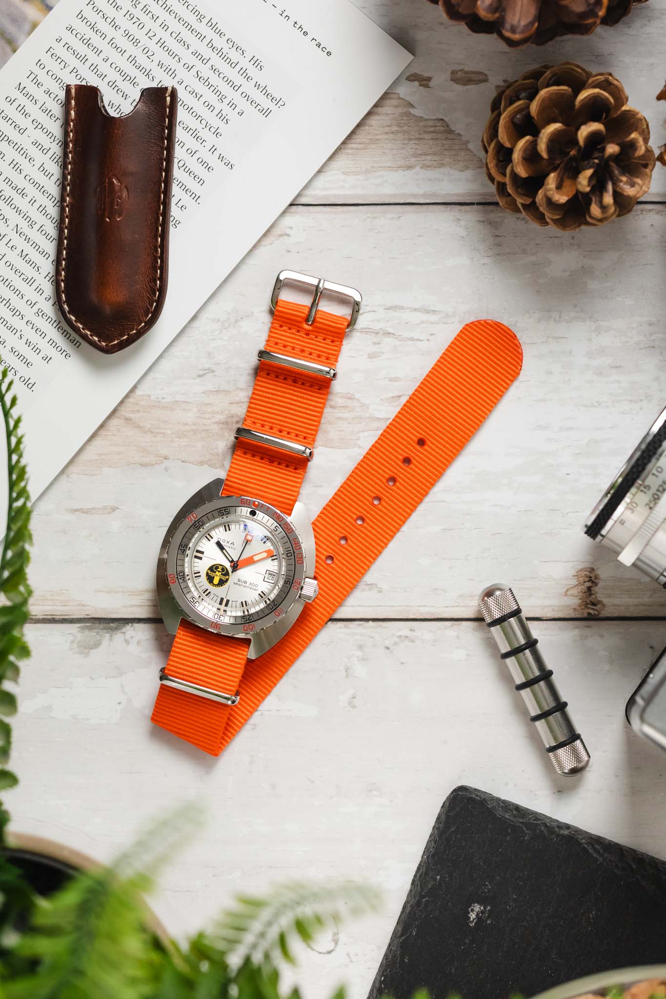 Nylon Watch Strap in ORANGE with Polished Buckle and Keepers - Image 6