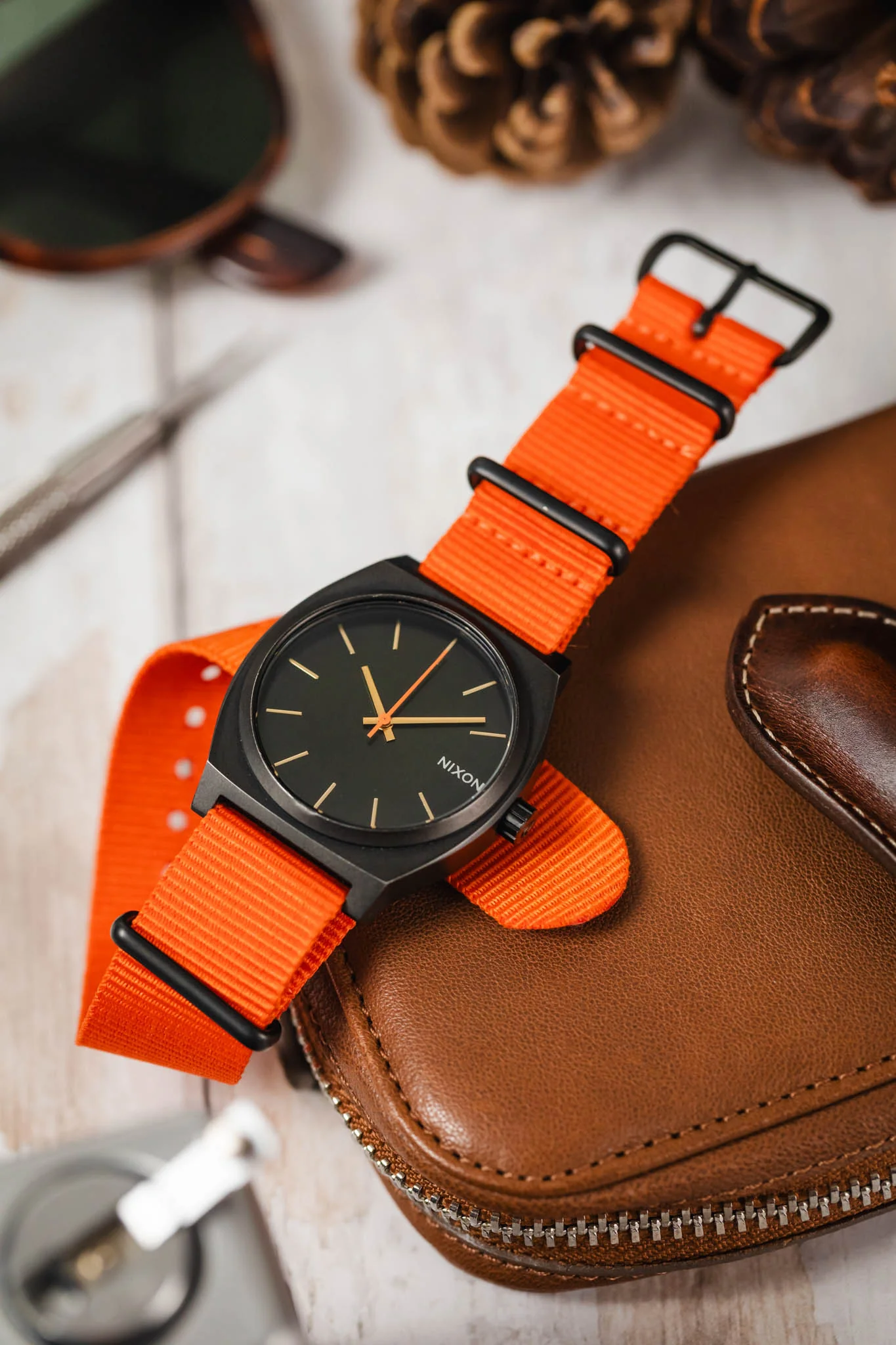 Nylon Watch Strap in ORANGE with PVD Buckle and Keepers - Image 4