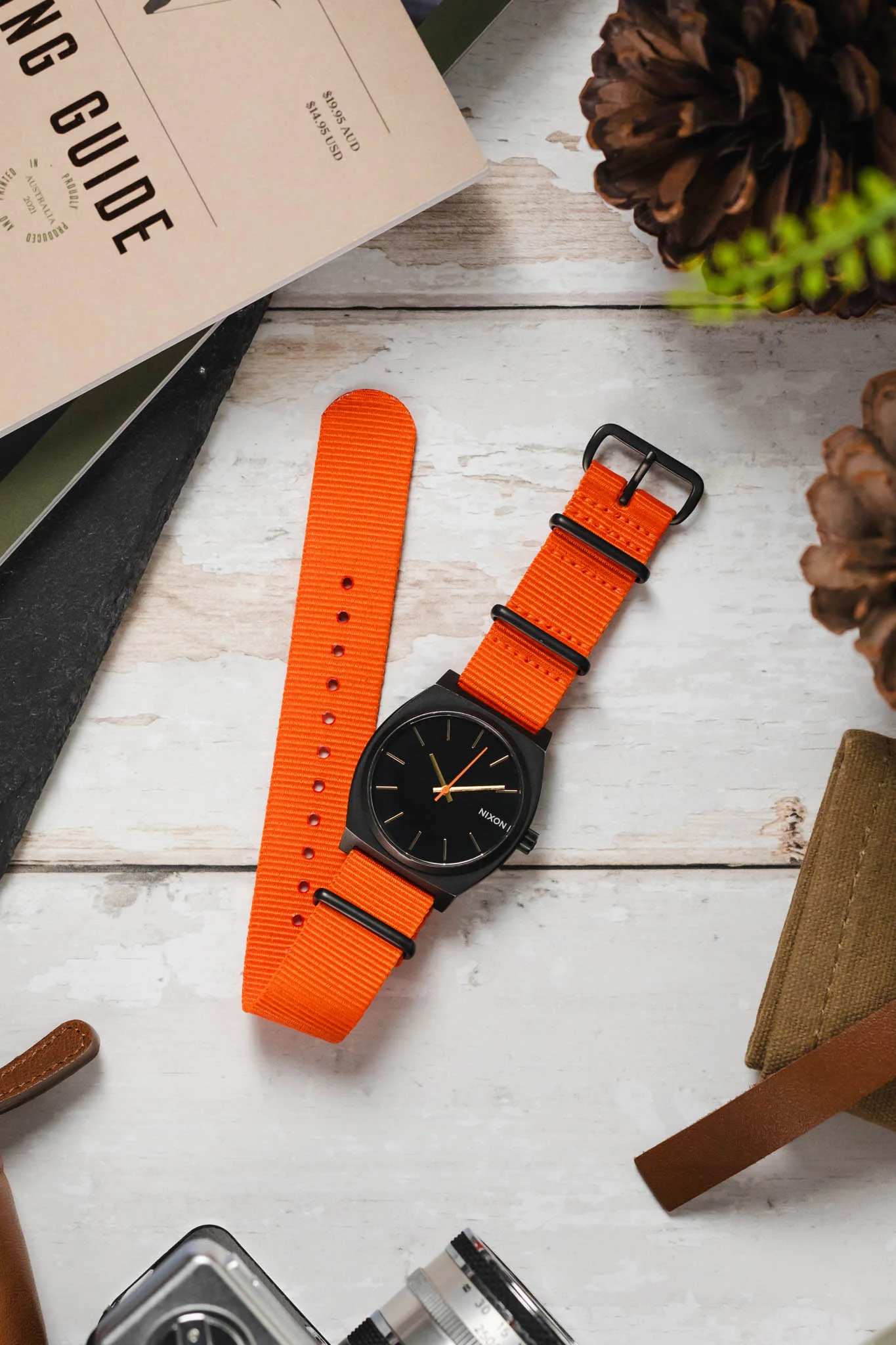 Nylon Watch Strap in ORANGE with PVD Buckle and Keepers - Image 6