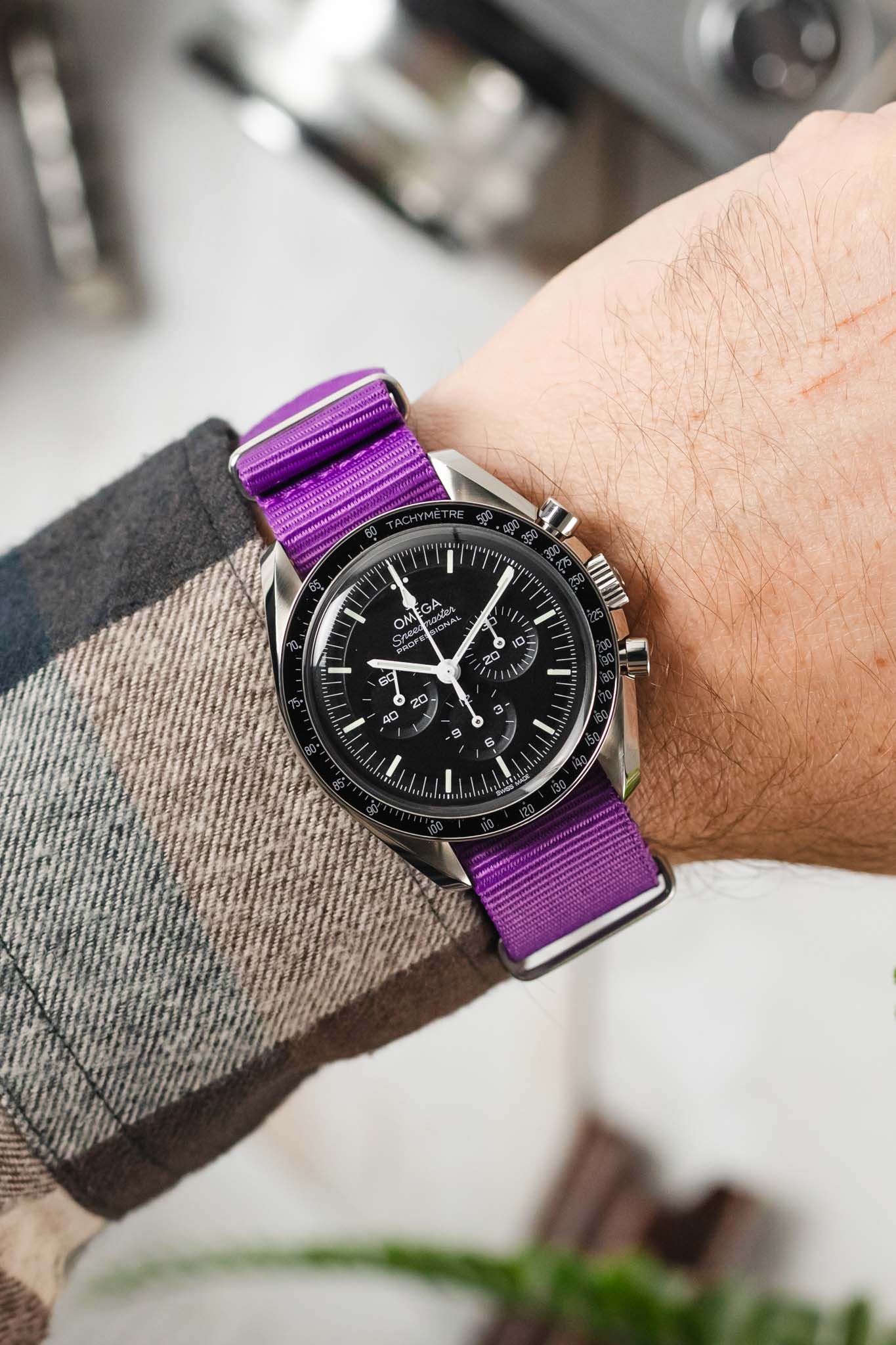 Nylon Watch Strap in PURPLE with Polished Buckle and Keepers - Image 2