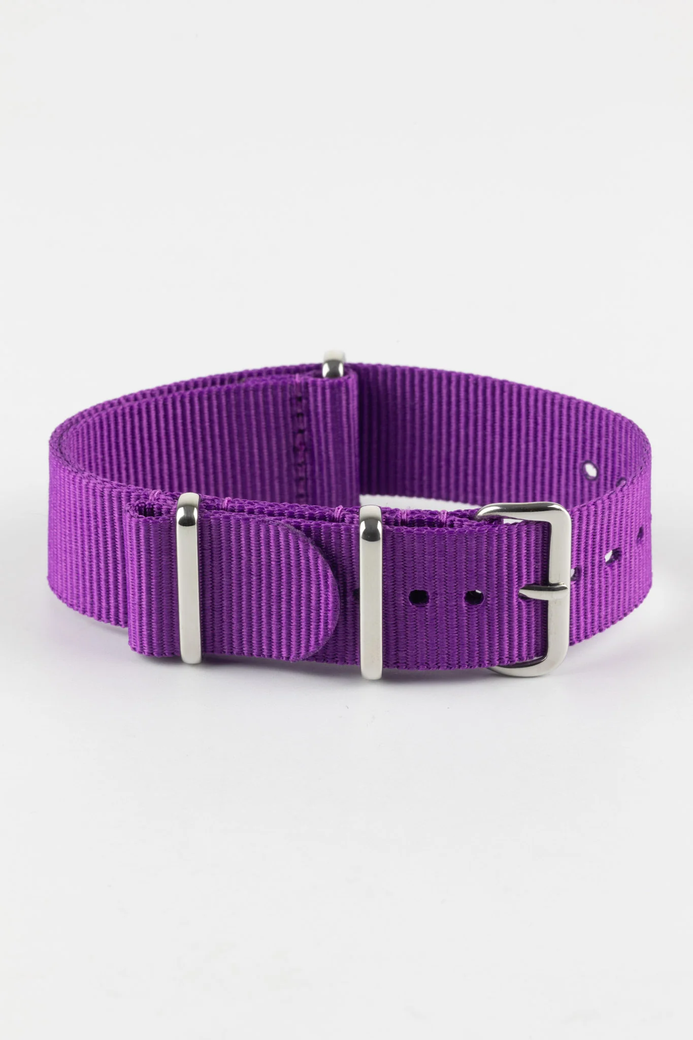 Nylon Watch Strap in PURPLE with Polished Buckle and Keepers - Image 3