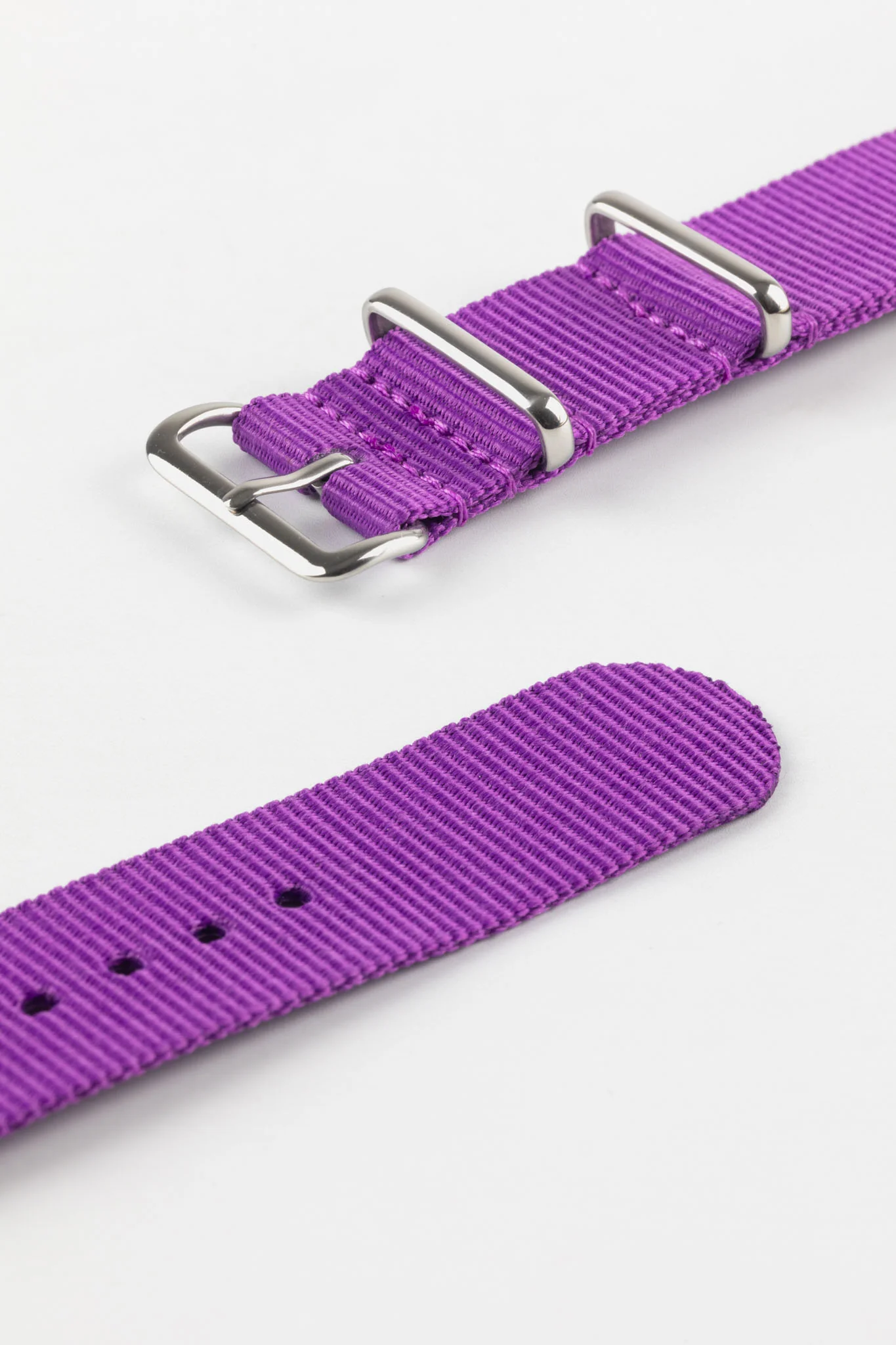 Nylon Watch Strap in PURPLE with Polished Buckle and Keepers - Image 5